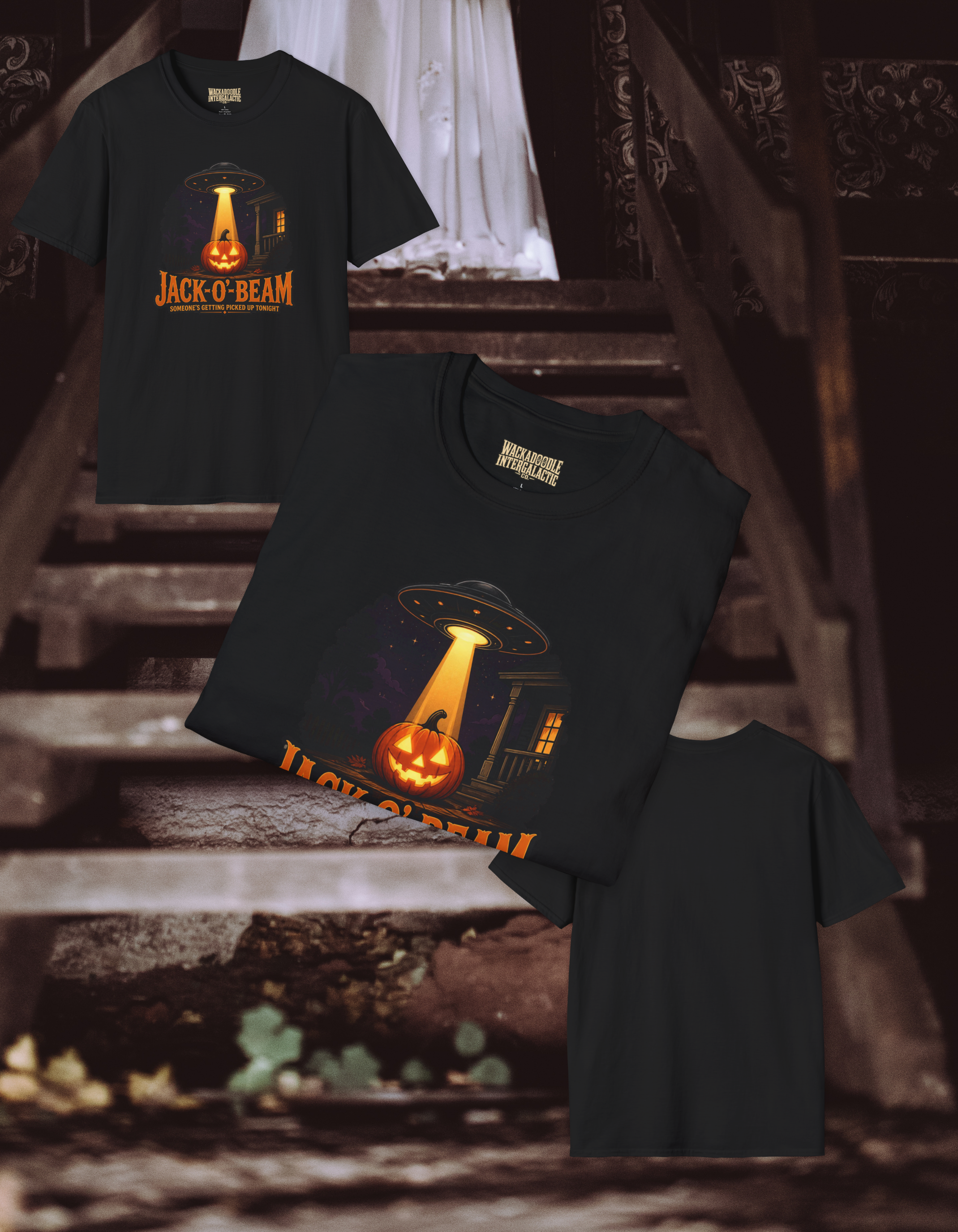 Jack-O-Beam Halloween T-Shirt — Pumpkin UFO Abduction Graphic Tee