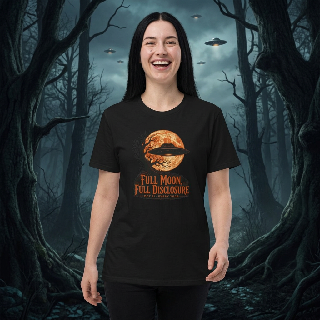 Full Moon UFO T-Shirt — 'Full Moon Full Disclosure' Alien Graphic Tee