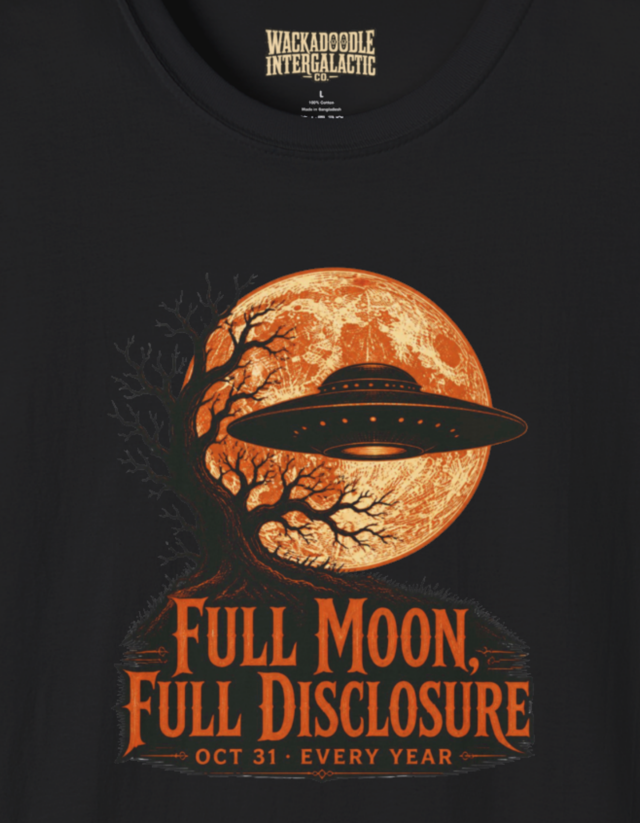 Full Moon UFO T-Shirt — 'Full Moon Full Disclosure' Alien Graphic Tee