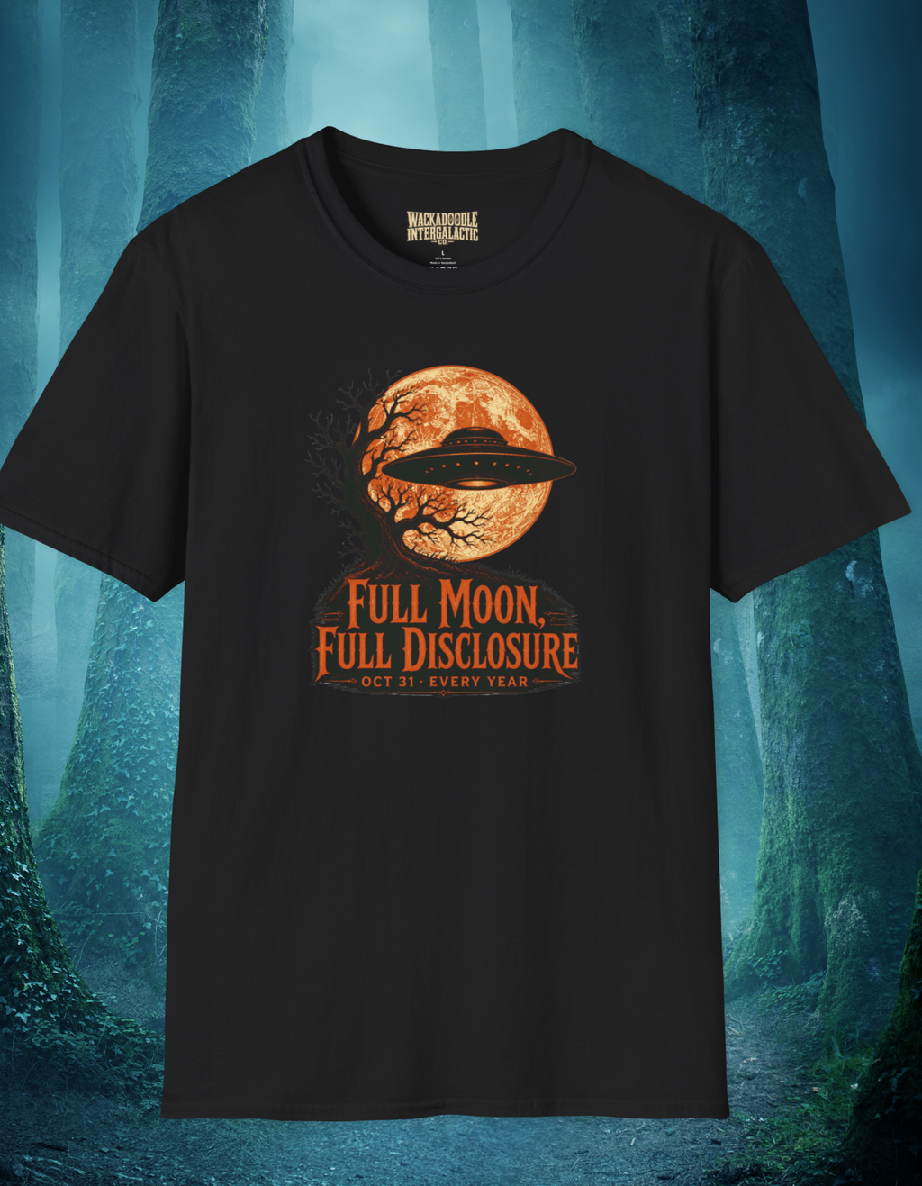 Full Moon UFO T-Shirt — 'Full Moon Full Disclosure' Alien Graphic Tee