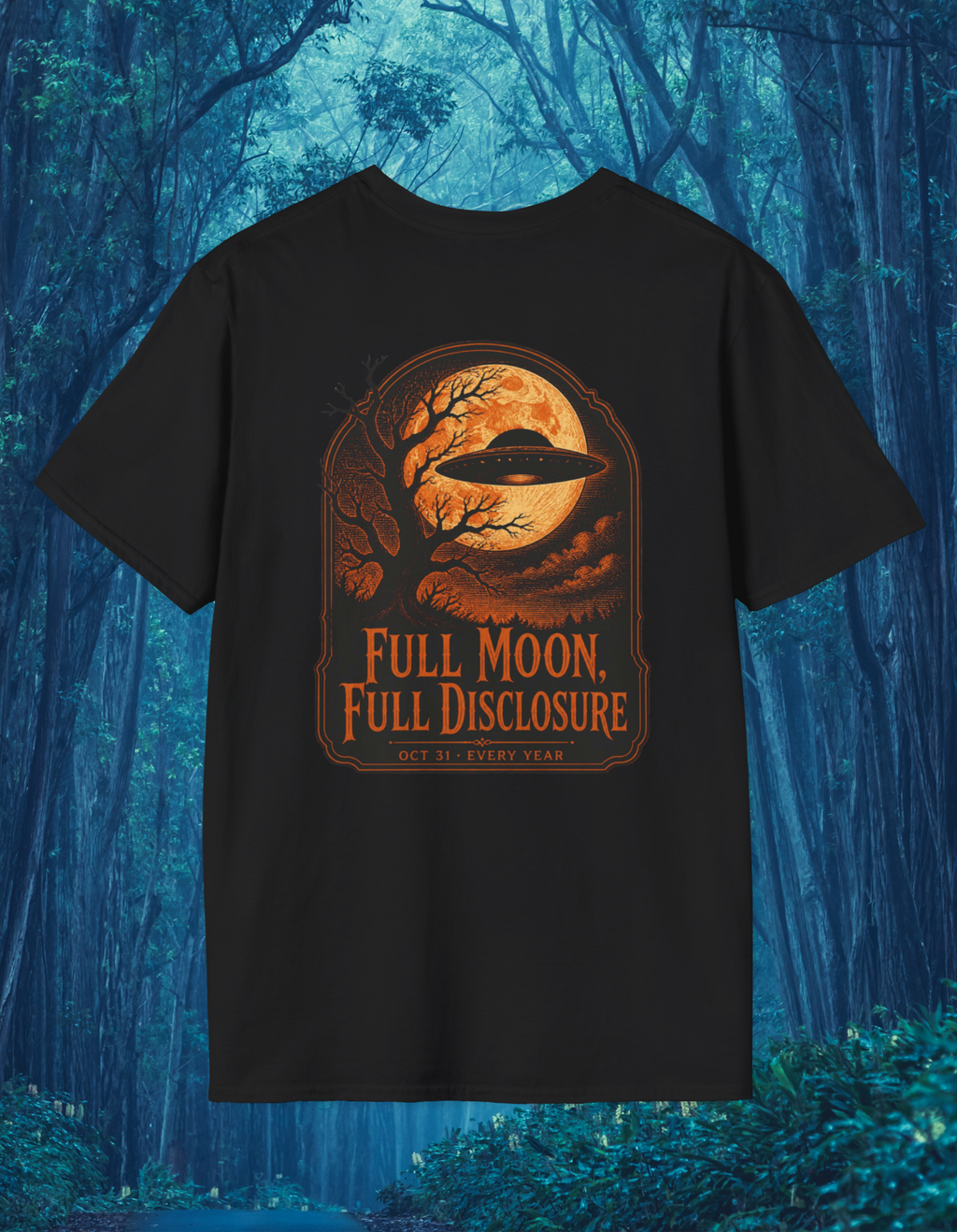 Full Moon UFO T-Shirt — 'Full Moon Full Disclosure' Alien Graphic Tee