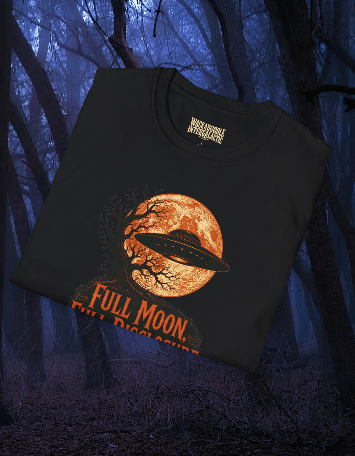Full Moon UFO T-Shirt — 'Full Moon Full Disclosure' Alien Graphic Tee