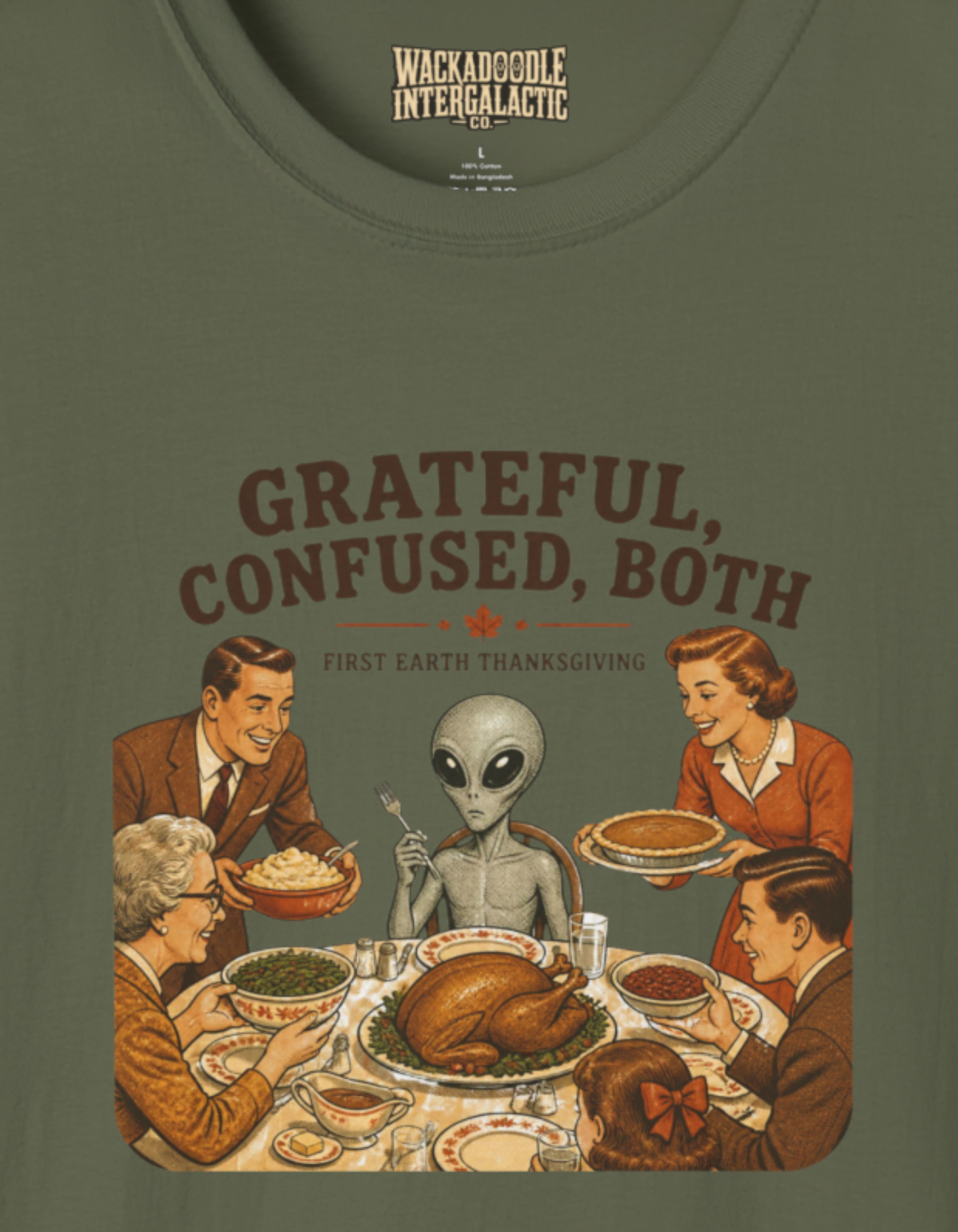 Alien Thanksgiving T-Shirt — "Grateful, Confused, Both" Vintage Holiday Tee