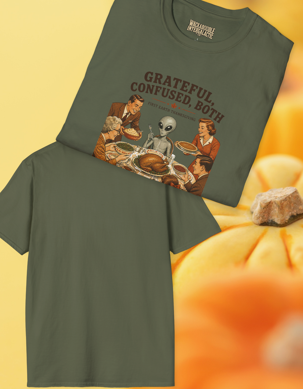 Alien Thanksgiving T-Shirt — "Grateful, Confused, Both" Vintage Holiday Tee