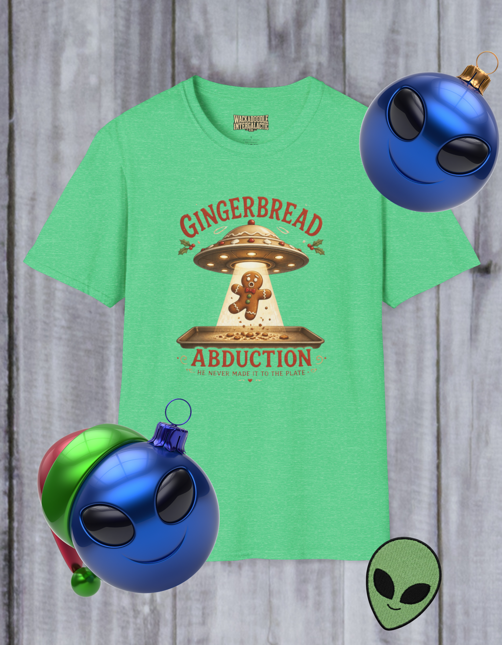 Gingerbread Abduction T-Shirt — Funny Holiday Alien UFO Christmas Tee