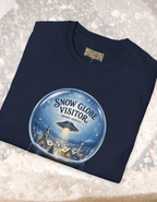 Snow Globe Visitor T-Shirt — Retro UFO Winter Scene Tee