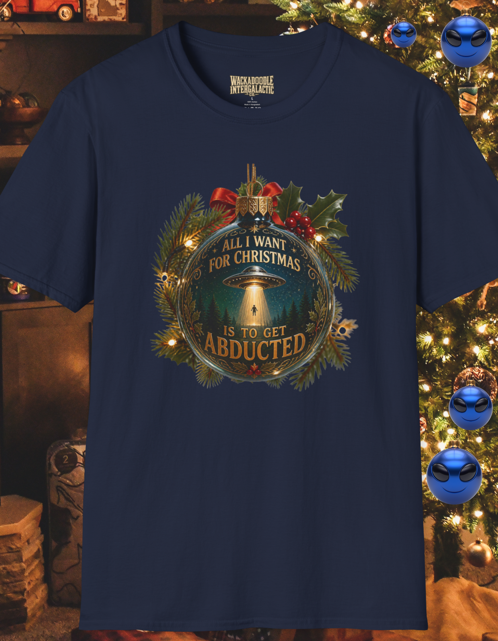 Christmas UFO T‑Shirt – "All I Want for Christmas is to Be Abducted" Holiday Tee