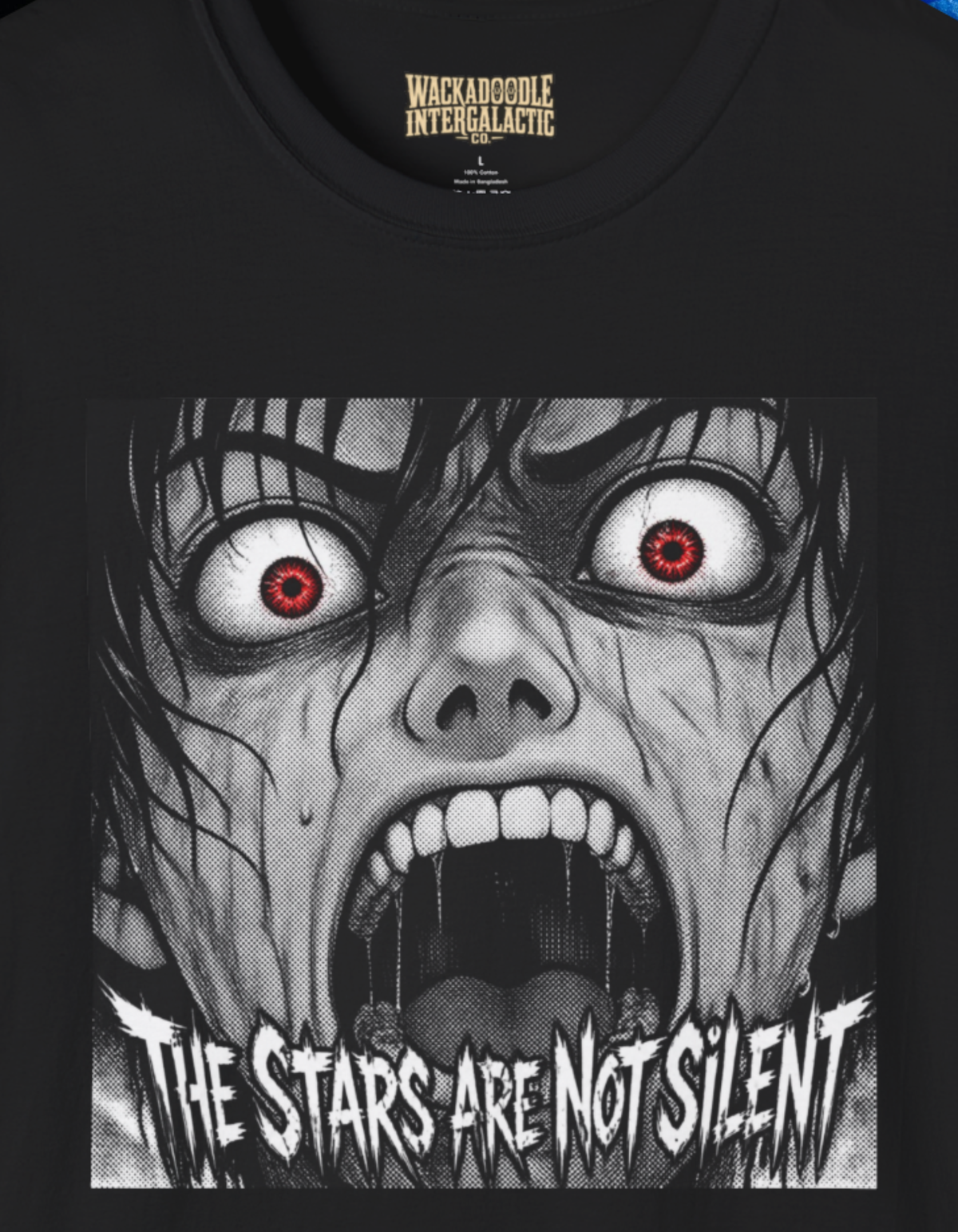 Horror Graphic T-Shirt — 'The Stars Are Not Silent' Screaming Face Tee