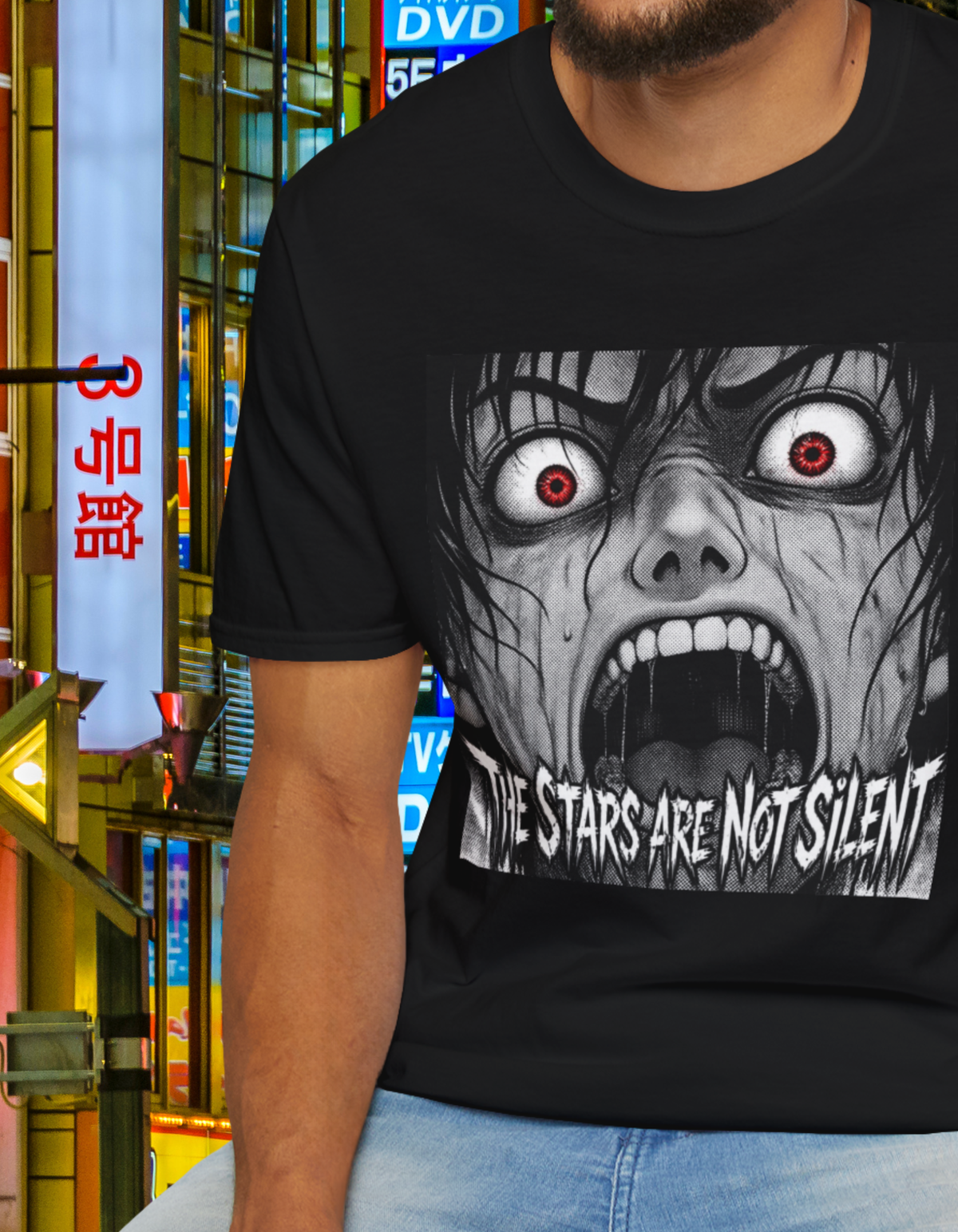 Horror Graphic T-Shirt — 'The Stars Are Not Silent' Screaming Face Tee