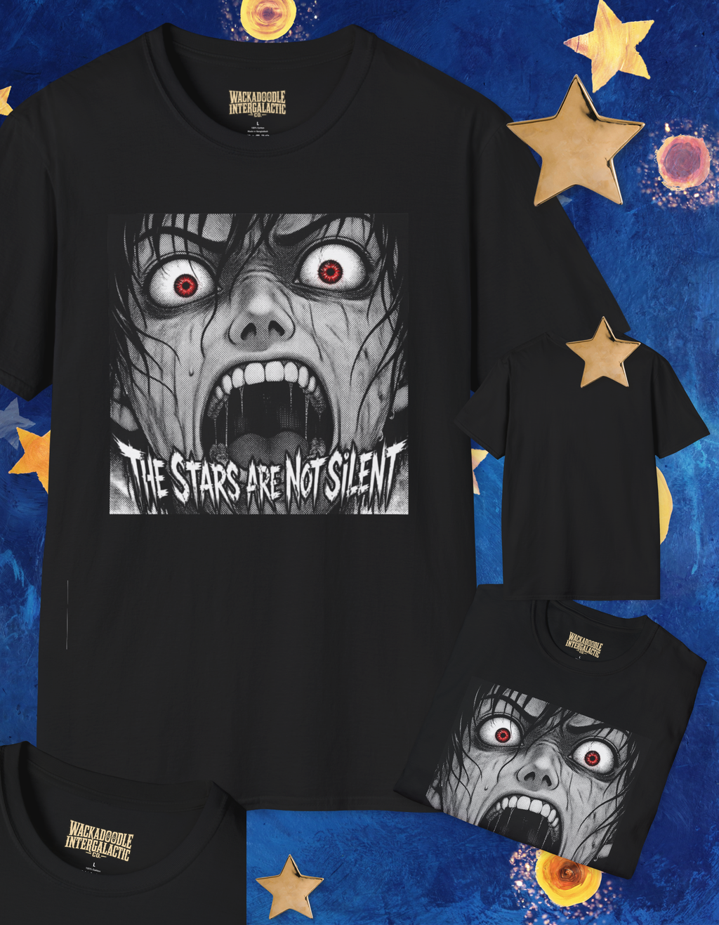 Horror Graphic T-Shirt — 'The Stars Are Not Silent' Screaming Face Tee