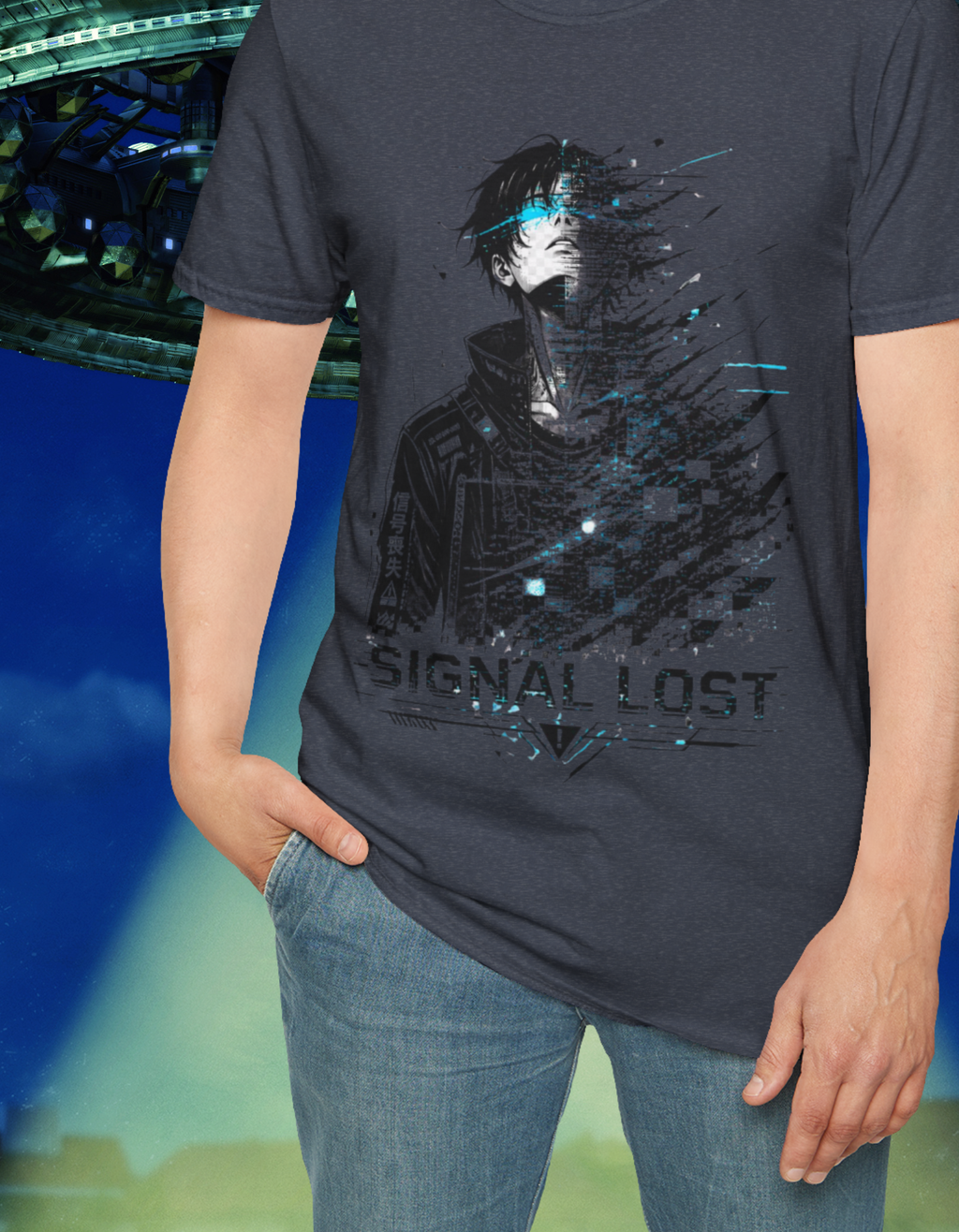 Signal Lost Graphic Tee — Futuristic Cyberpunk Anime Shirt