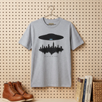 Alien UFO Abducting City Skyline T-Shirt