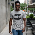 Alien UFO Abducting City Skyline T-Shirt