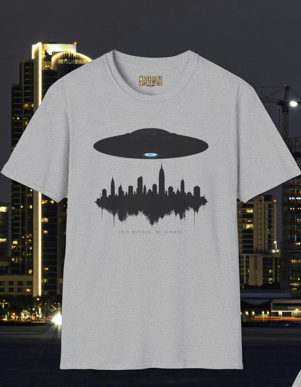 Alien UFO Abducting City Skyline T-Shirt