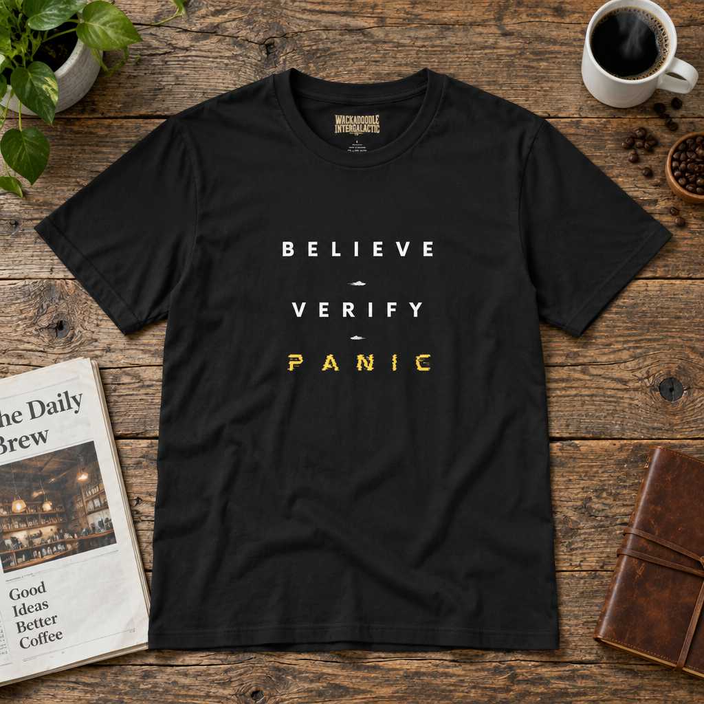 Believe Verify Panic T-Shirt