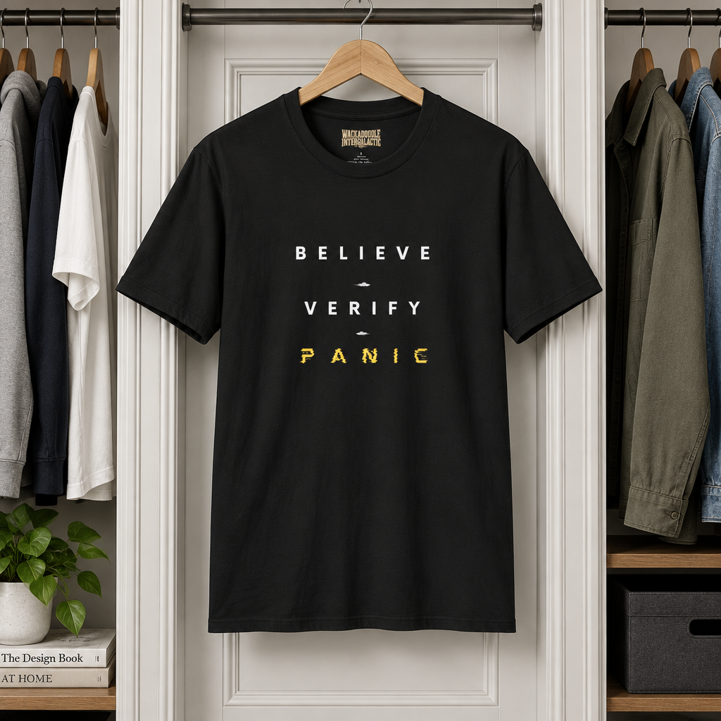 Believe Verify Panic T-Shirt