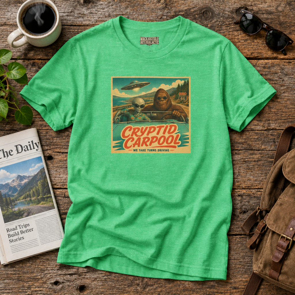 Cryptid Carpool Vintage Alien & Bigfoot Retro Graphic Tee