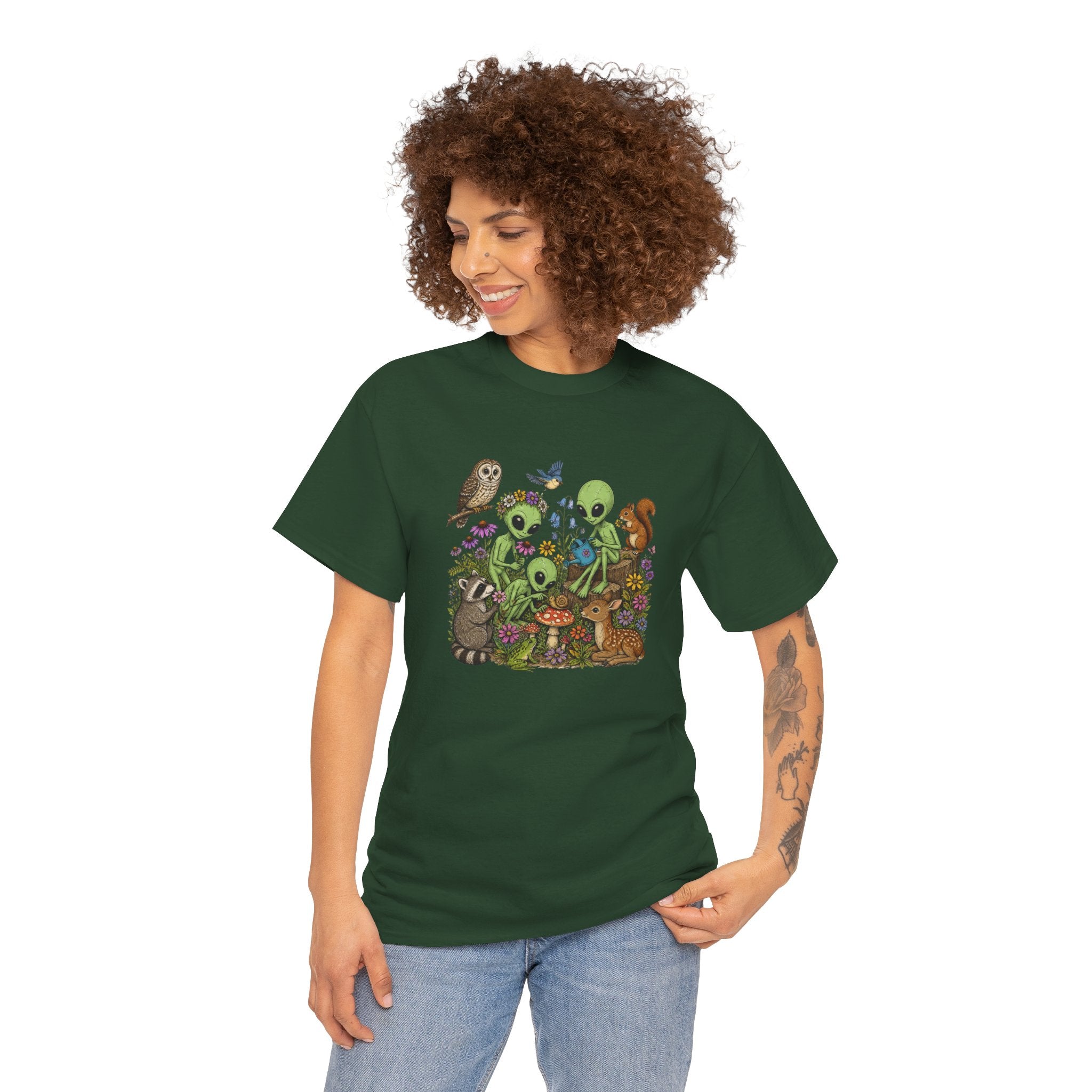 Alien Forest Friends T‑Shirt — Cute Alien & Woodland Animals Graphic Tee