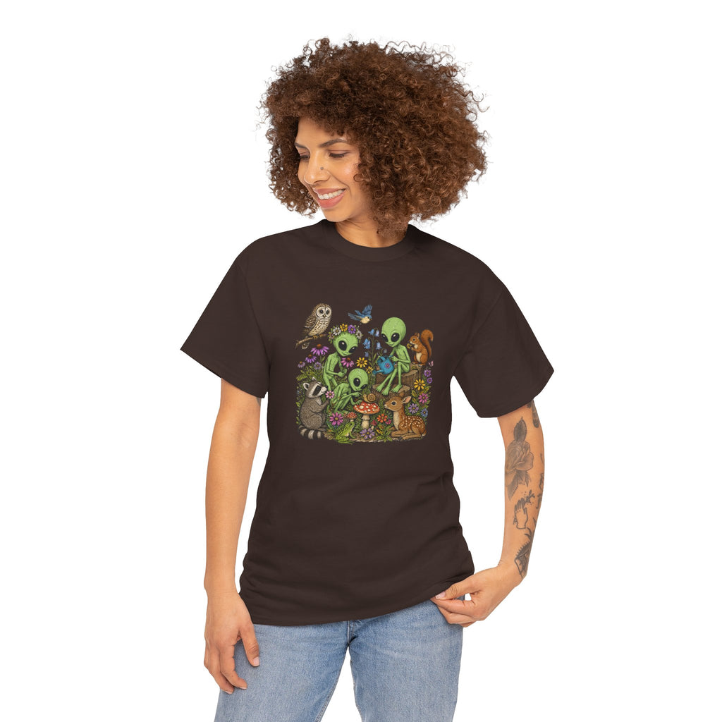 Alien Forest Friends T‑Shirt — Cute Alien & Woodland Animals Graphic Tee