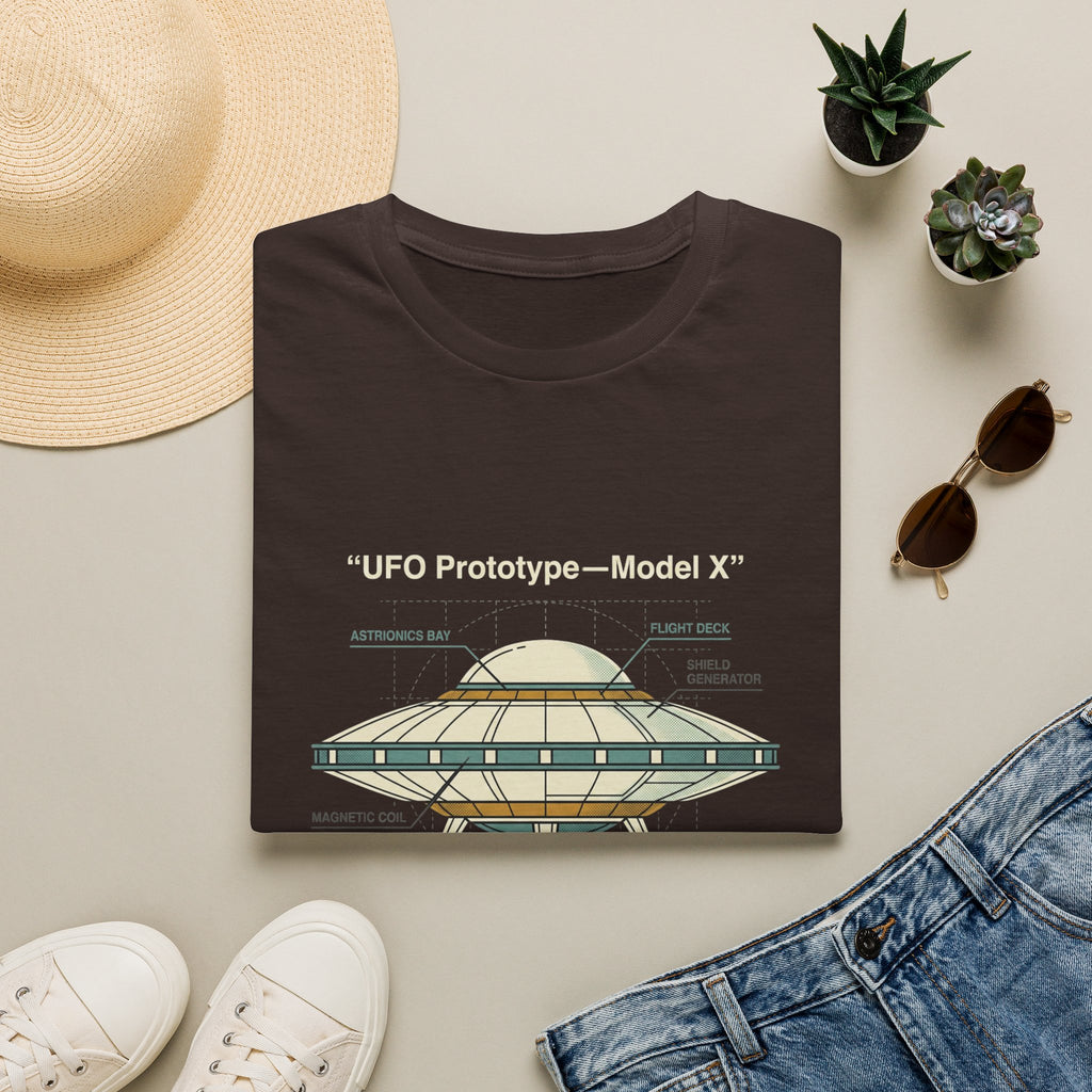 UFO Diagram Technical T-Shirt — Retro Schematic Alien Spaceship Tee