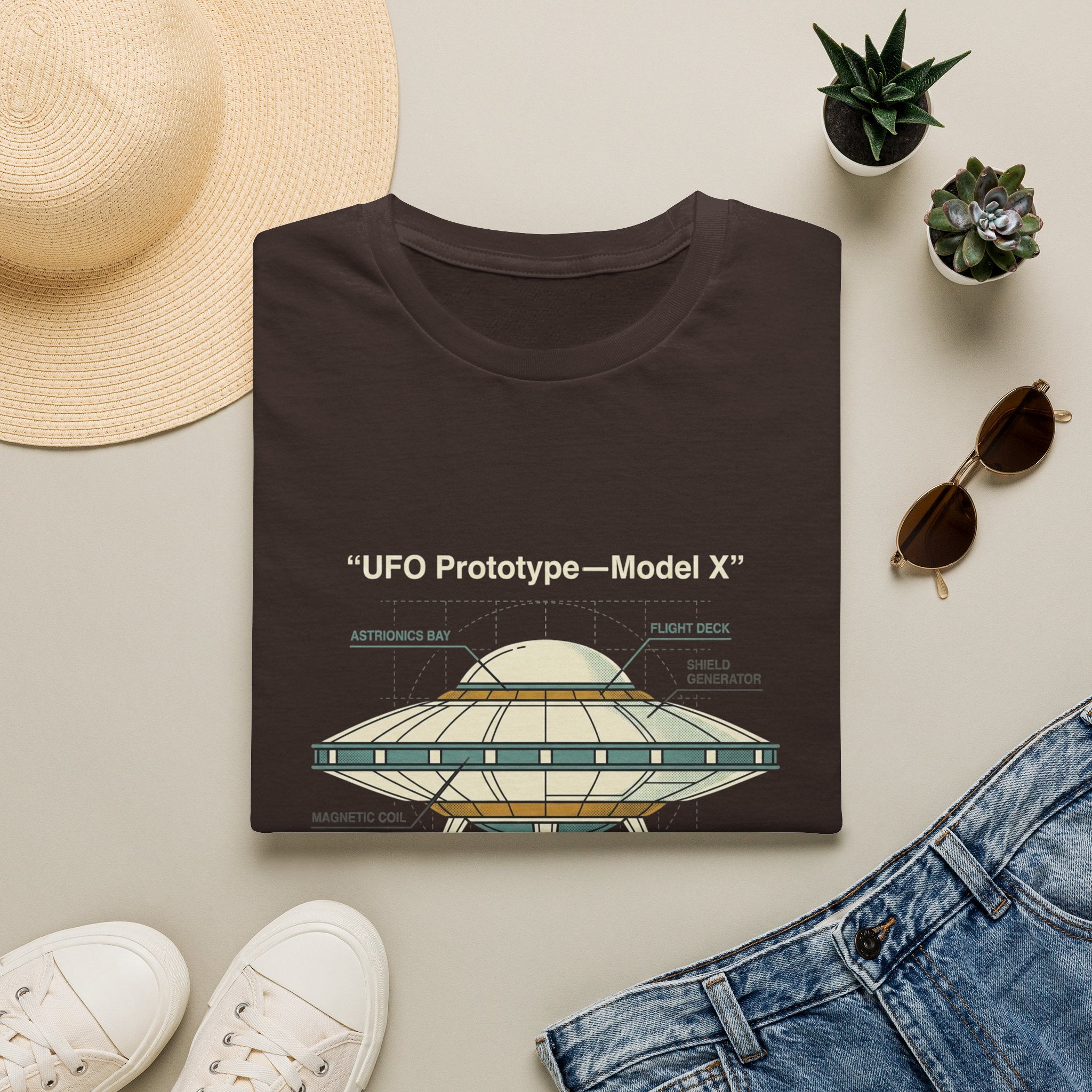 UFO Diagram Technical T-Shirt — Retro Schematic Alien Spaceship Tee