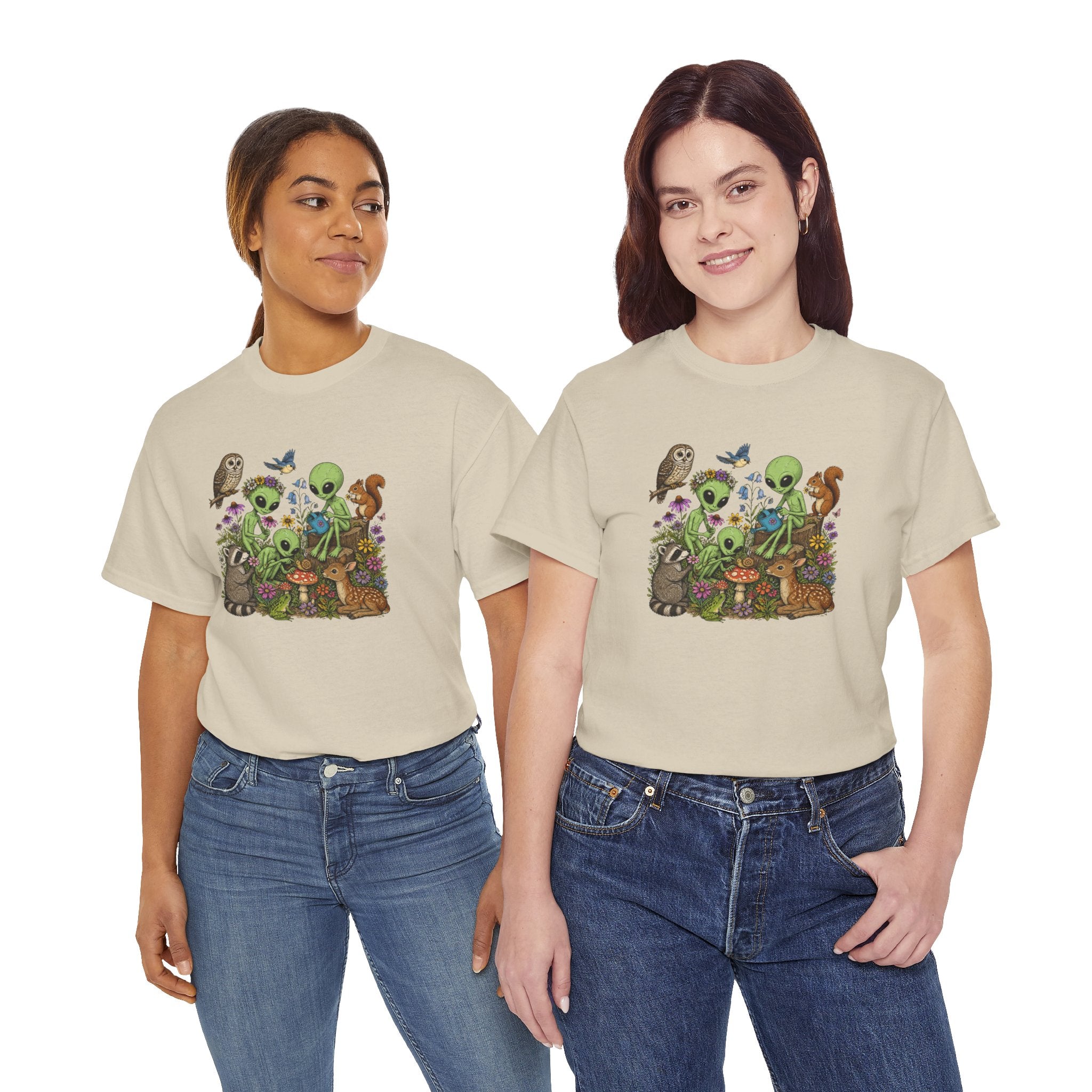 Alien Forest Friends T‑Shirt — Cute Alien & Woodland Animals Graphic Tee