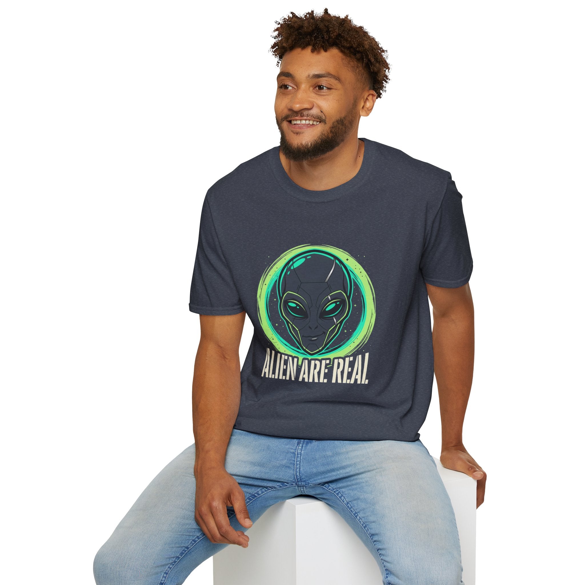 Alien Are Real T-Shirt — Neon Green Alien Face Graphic Tee