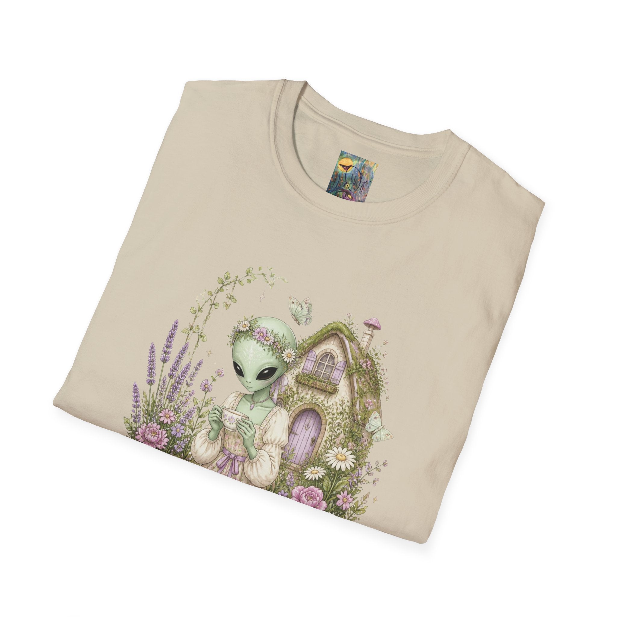 Alien Cottage Tee — Whimsical Floral Alien Garden T-Shirt