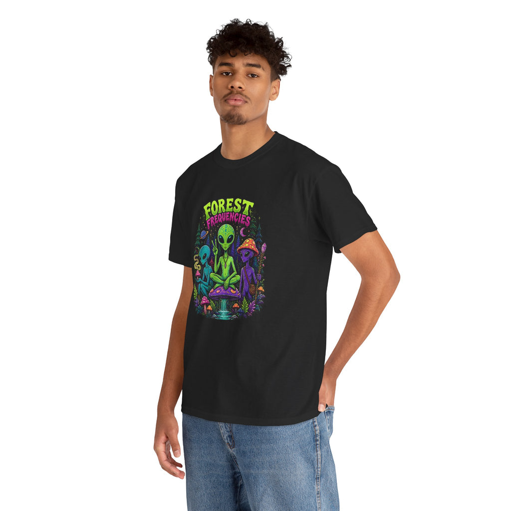 Forest Frequencies Alien T-Shirt — Psychedelic Mushroom Meditation Tee