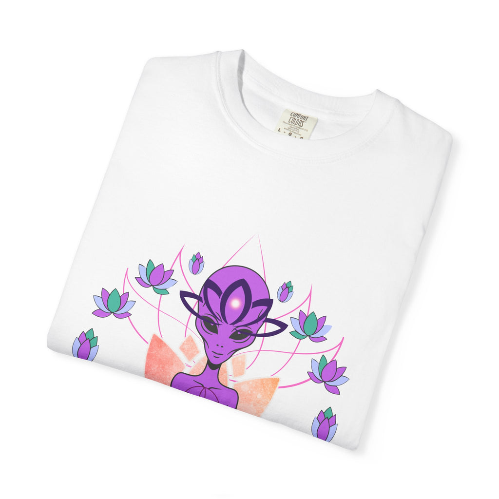 Alien Yoga T-Shirt — Purple Meditating Alien Lotus Tee