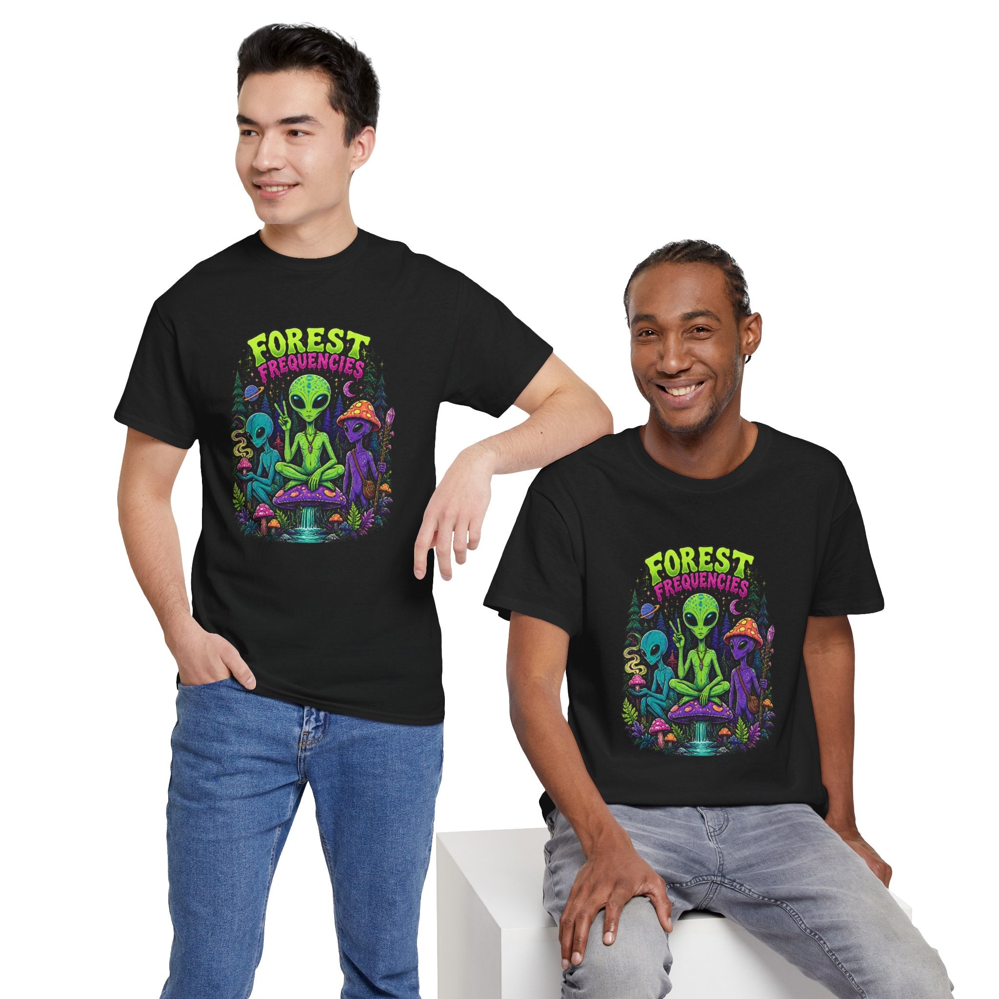 Forest Frequencies Alien T-Shirt — Psychedelic Mushroom Meditation Tee
