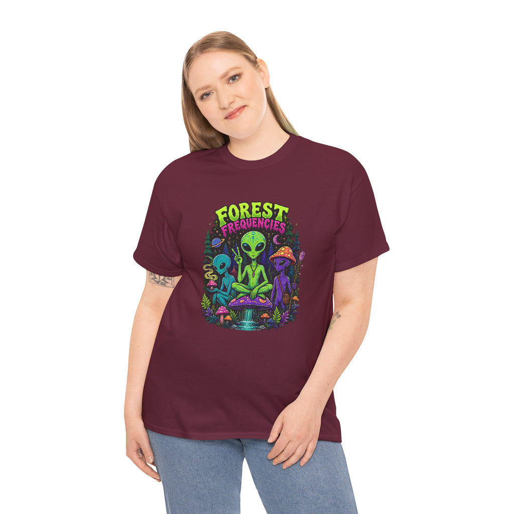 Forest Frequencies Alien T-Shirt — Psychedelic Mushroom Meditation Tee