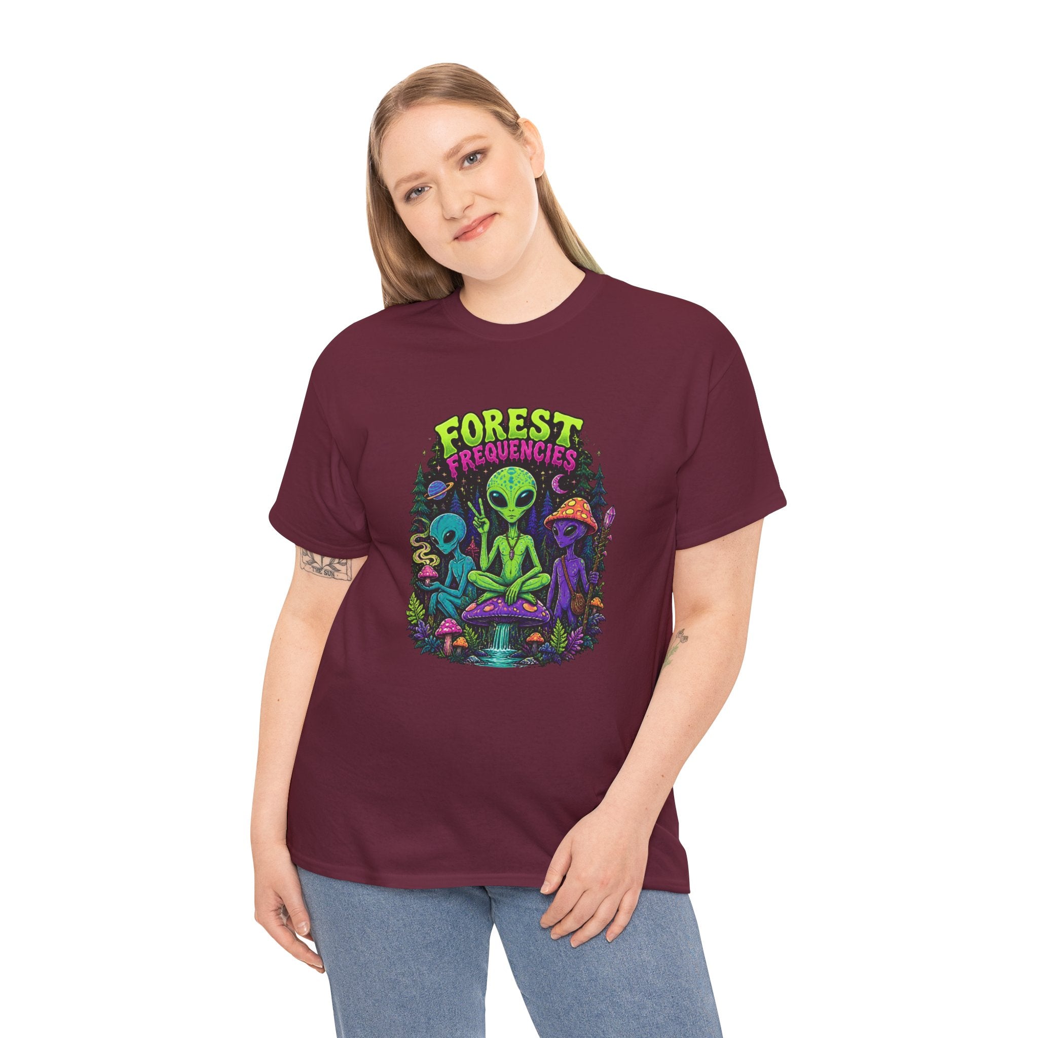 Forest Frequencies Alien T-Shirt — Psychedelic Mushroom Meditation Tee