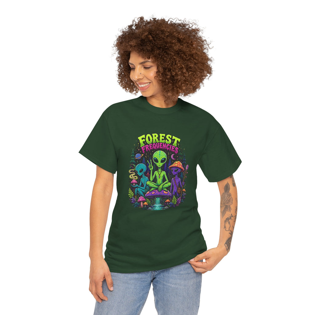 Forest Frequencies Alien T-Shirt — Psychedelic Mushroom Meditation Tee