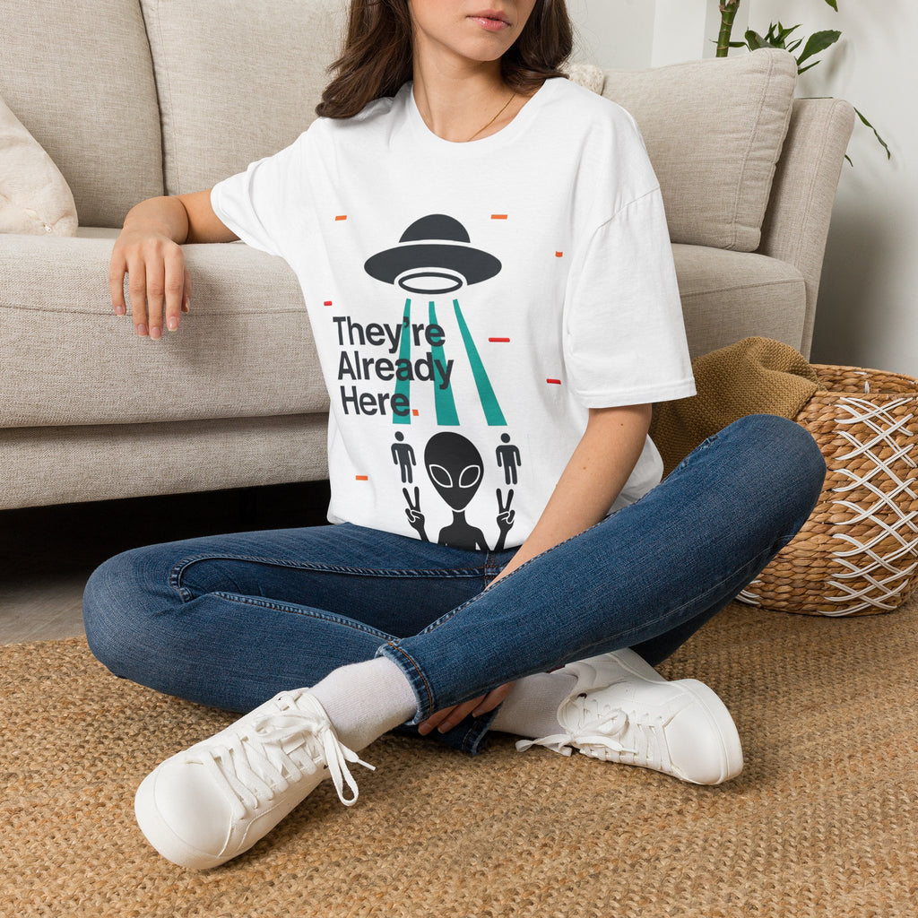 Alien Abduction T-Shirt — "They're Already Here" UFO Graphic Tee