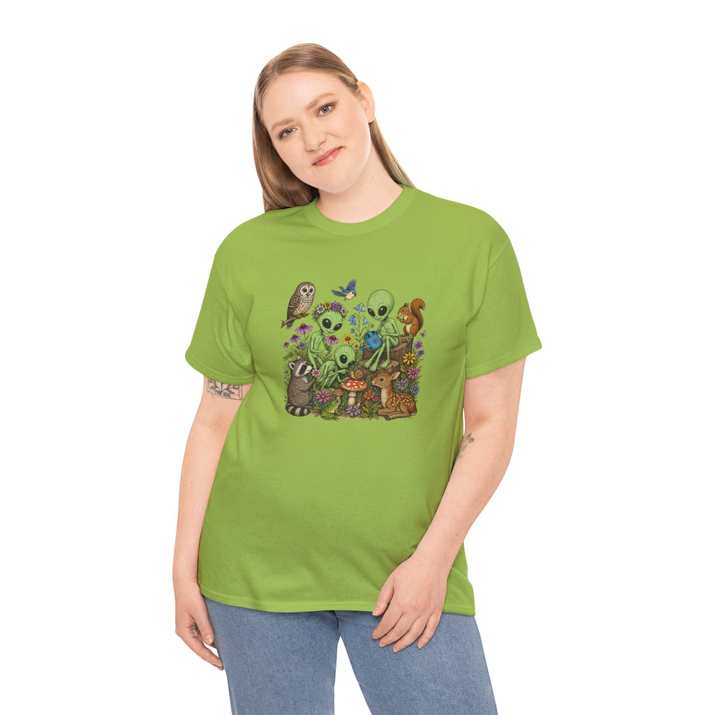 Alien Forest Friends T‑Shirt — Cute Alien & Woodland Animals Graphic Tee