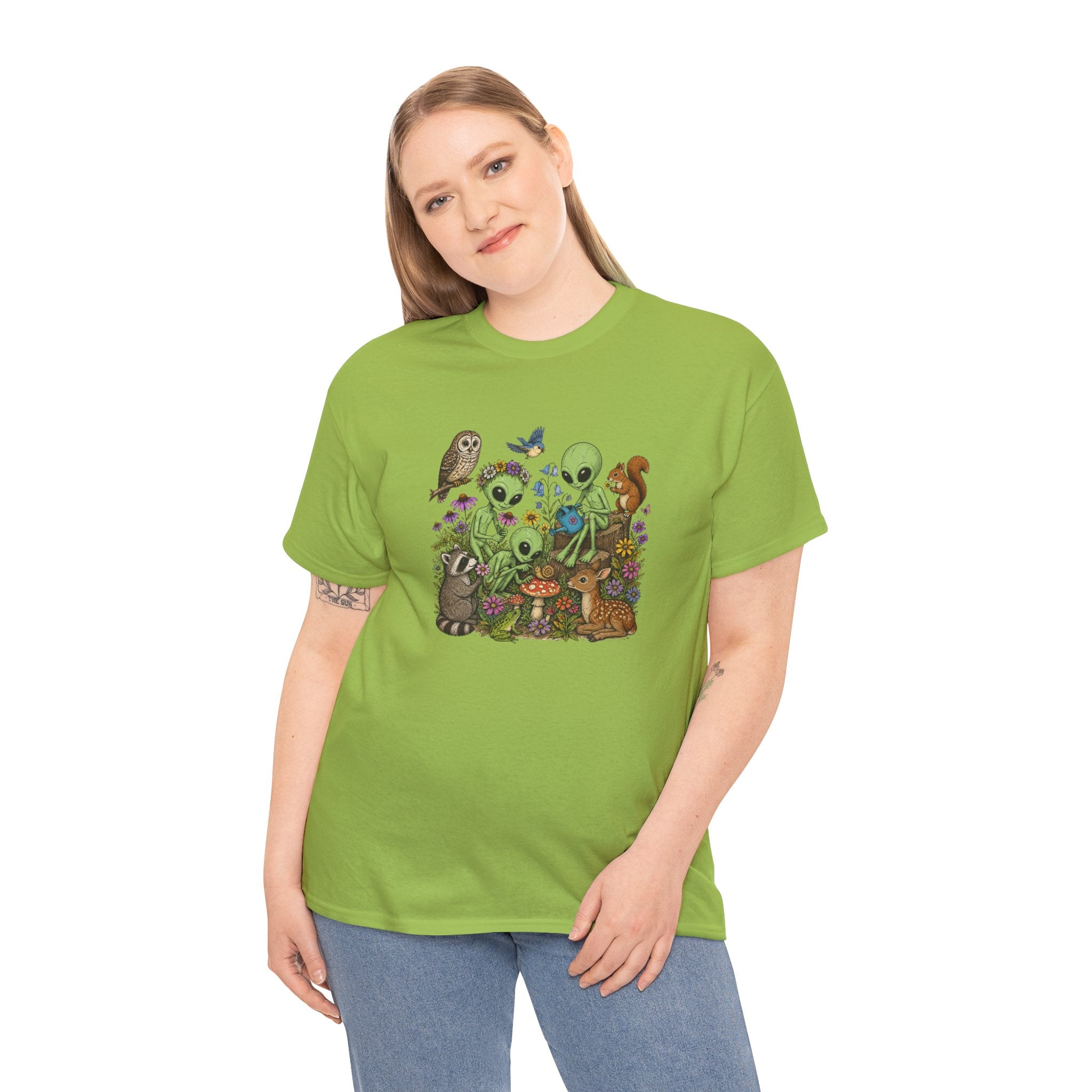 Alien Forest Friends T‑Shirt — Cute Alien & Woodland Animals Graphic Tee