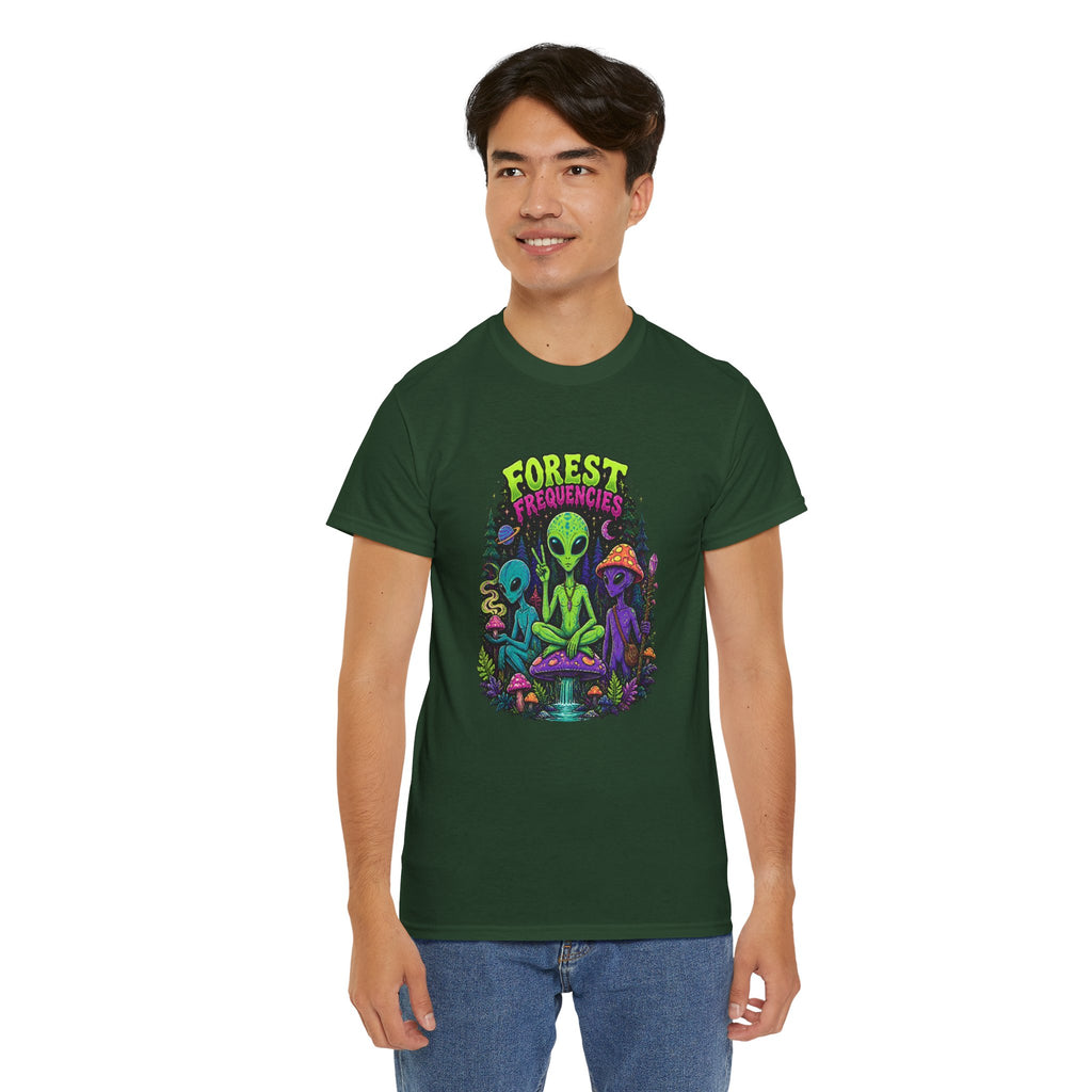 Forest Frequencies Alien T-Shirt — Psychedelic Mushroom Meditation Tee