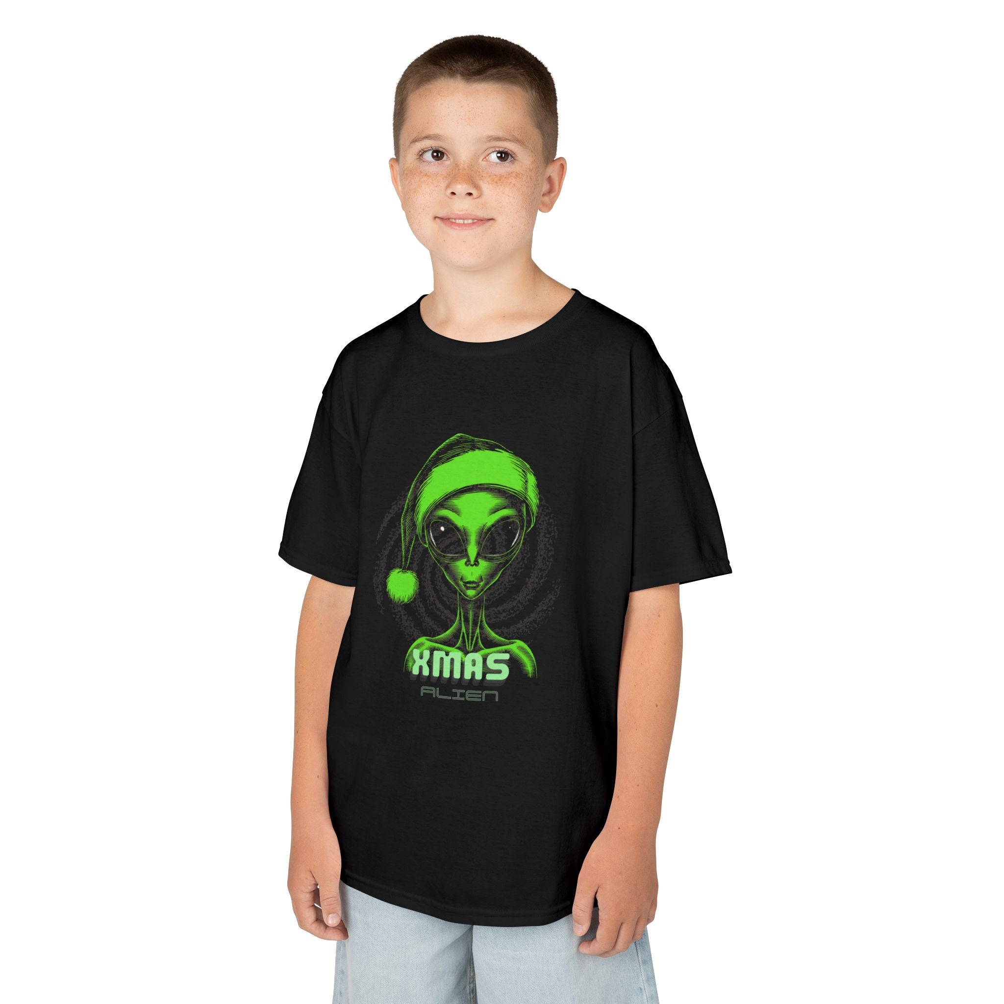 Kids T‑Shirt — Neon Alien Christmas Design ("XMAS")