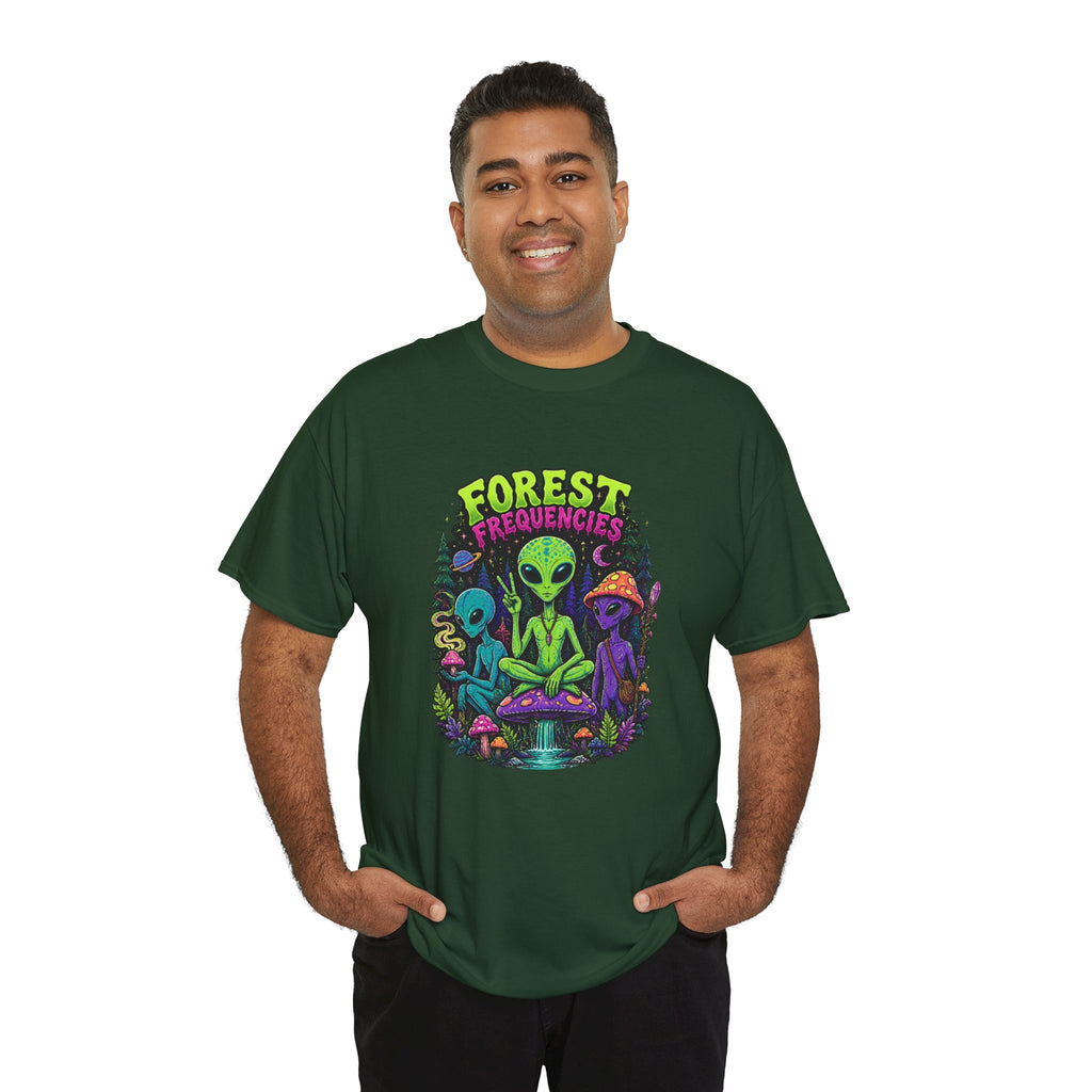 Forest Frequencies Alien T-Shirt — Psychedelic Mushroom Meditation Tee
