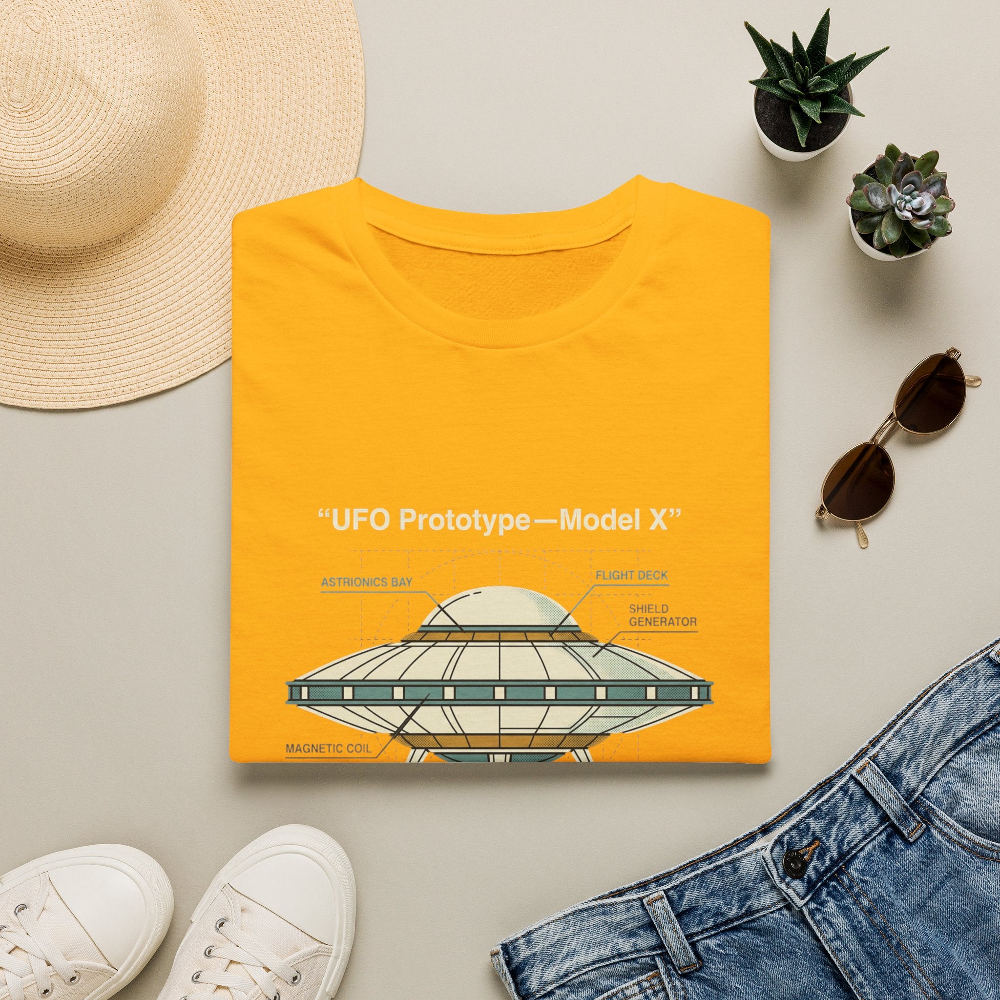 UFO Diagram Technical T-Shirt — Retro Schematic Alien Spaceship Tee