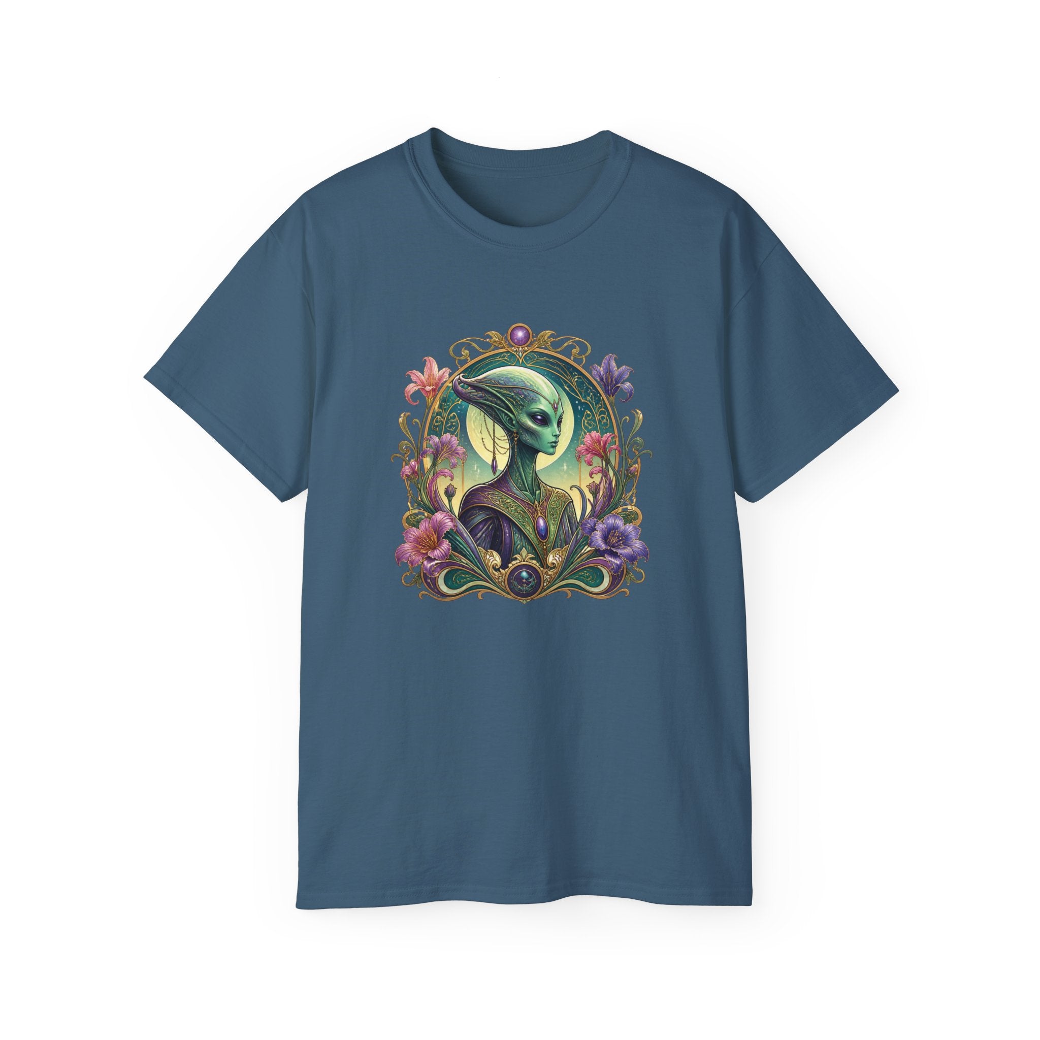 Alien Muse Floral T-Shirt — Vintage Art Nouveau Space Portrait Tee