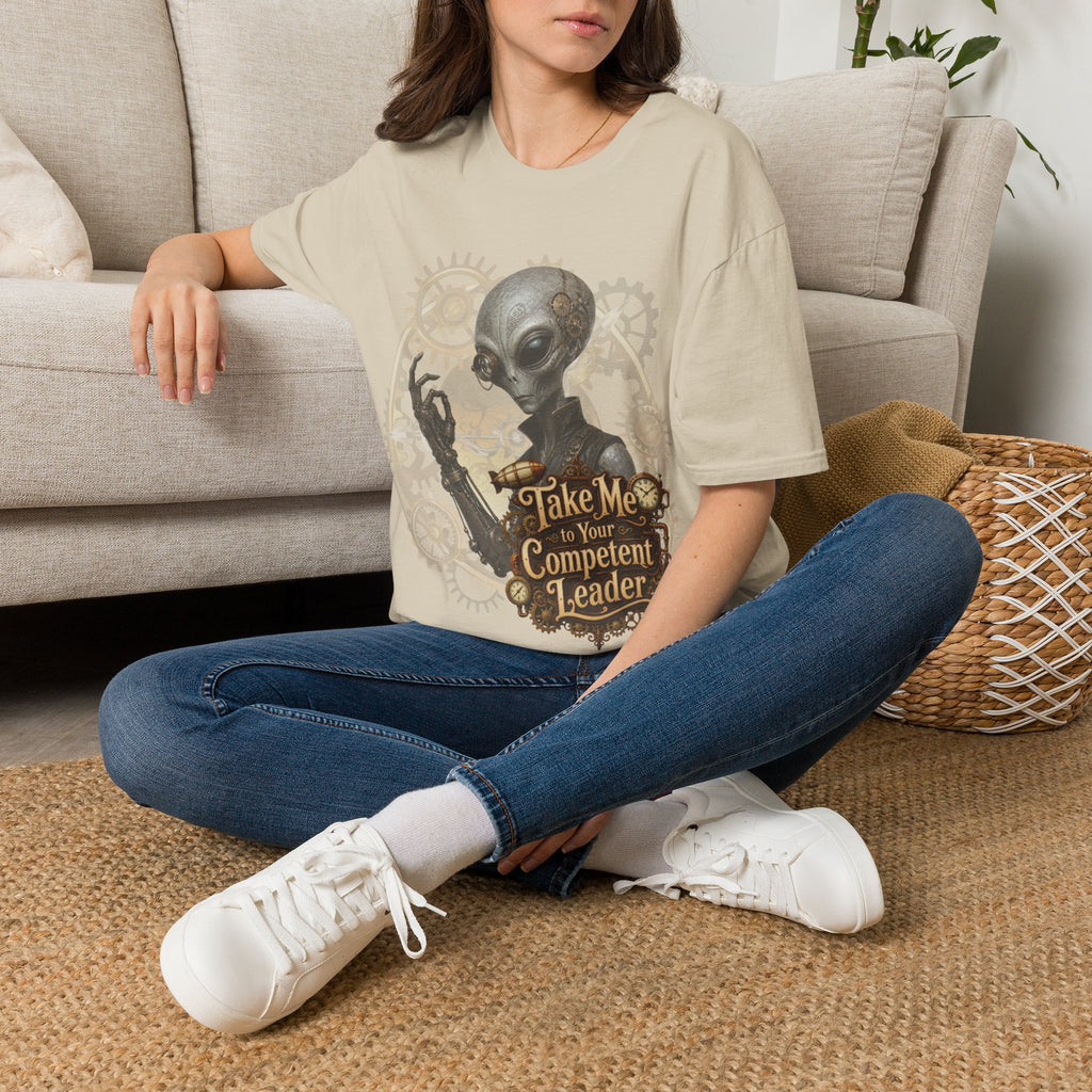 Alien Steampunk T‑Shirt – “Take Me to Your Competent Leader” Graphic Tee