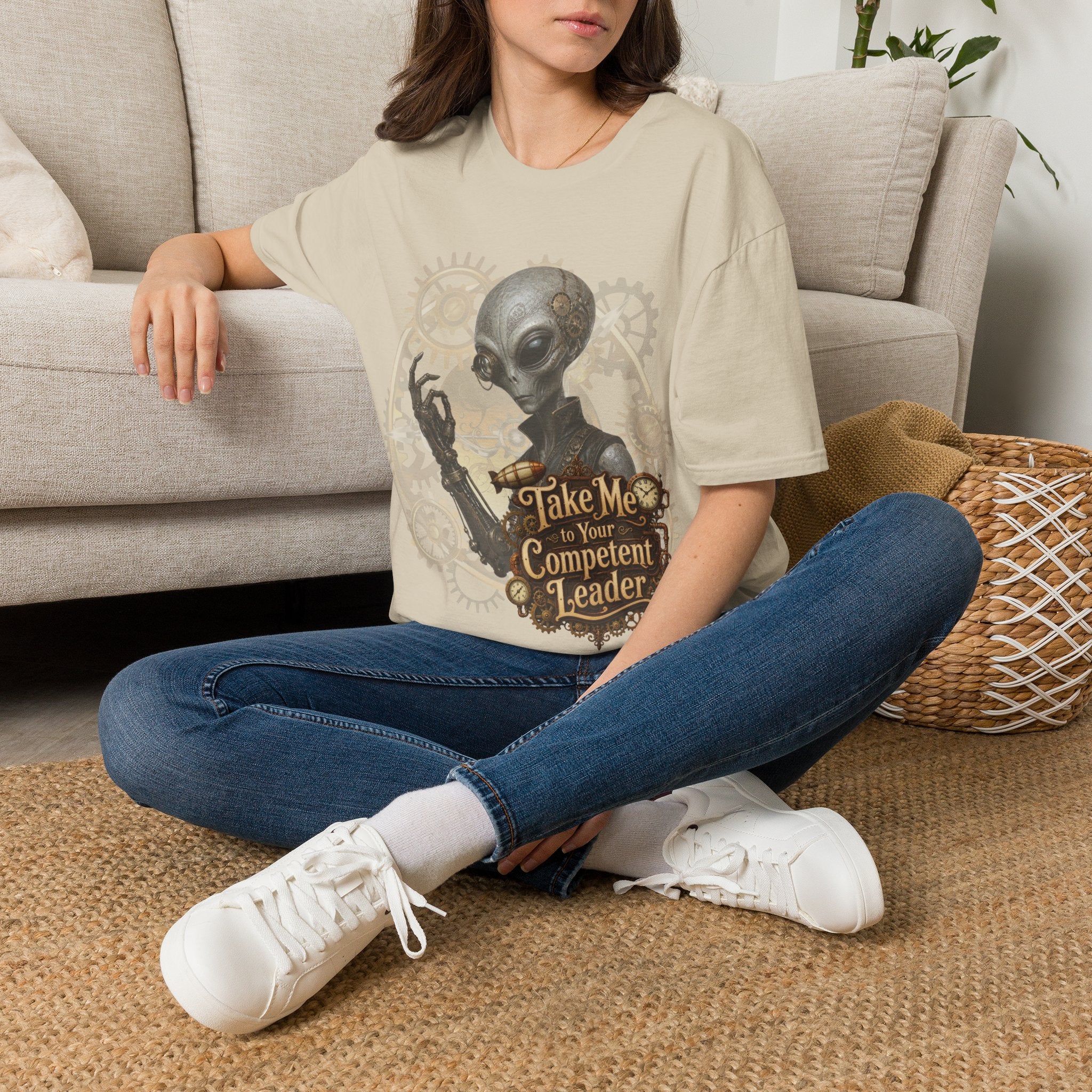 Alien Steampunk T‑Shirt – “Take Me to Your Competent Leader” Graphic Tee