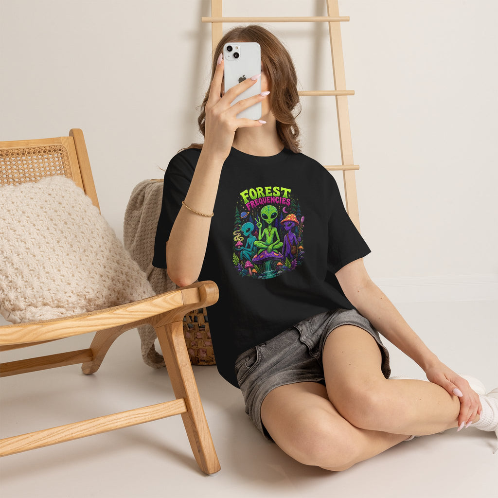 Forest Frequencies Alien T-Shirt — Psychedelic Mushroom Meditation Tee