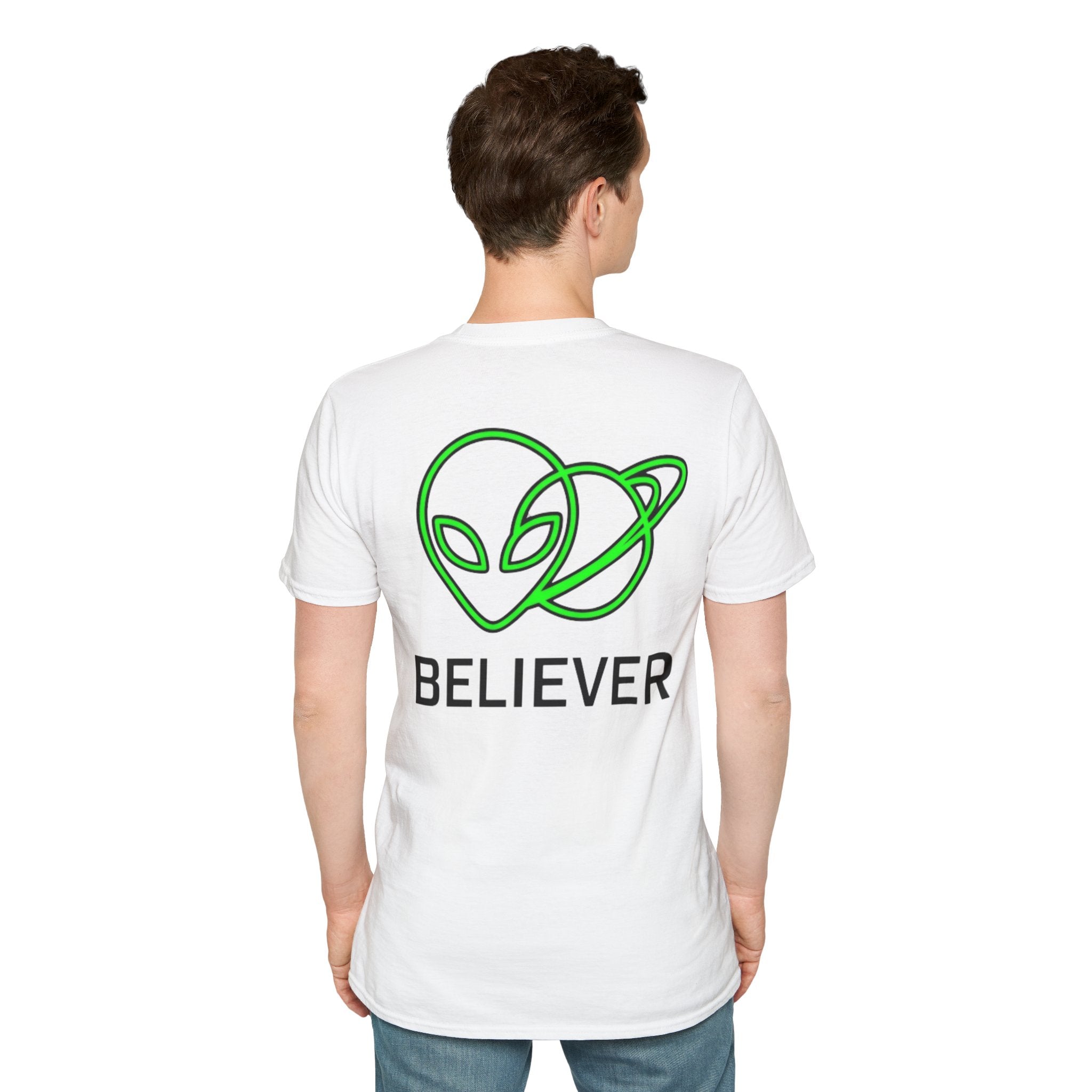 Alien Believer T-Shirt — Neon Green UFO Graphic Tee for Sci‑Fi Fans
