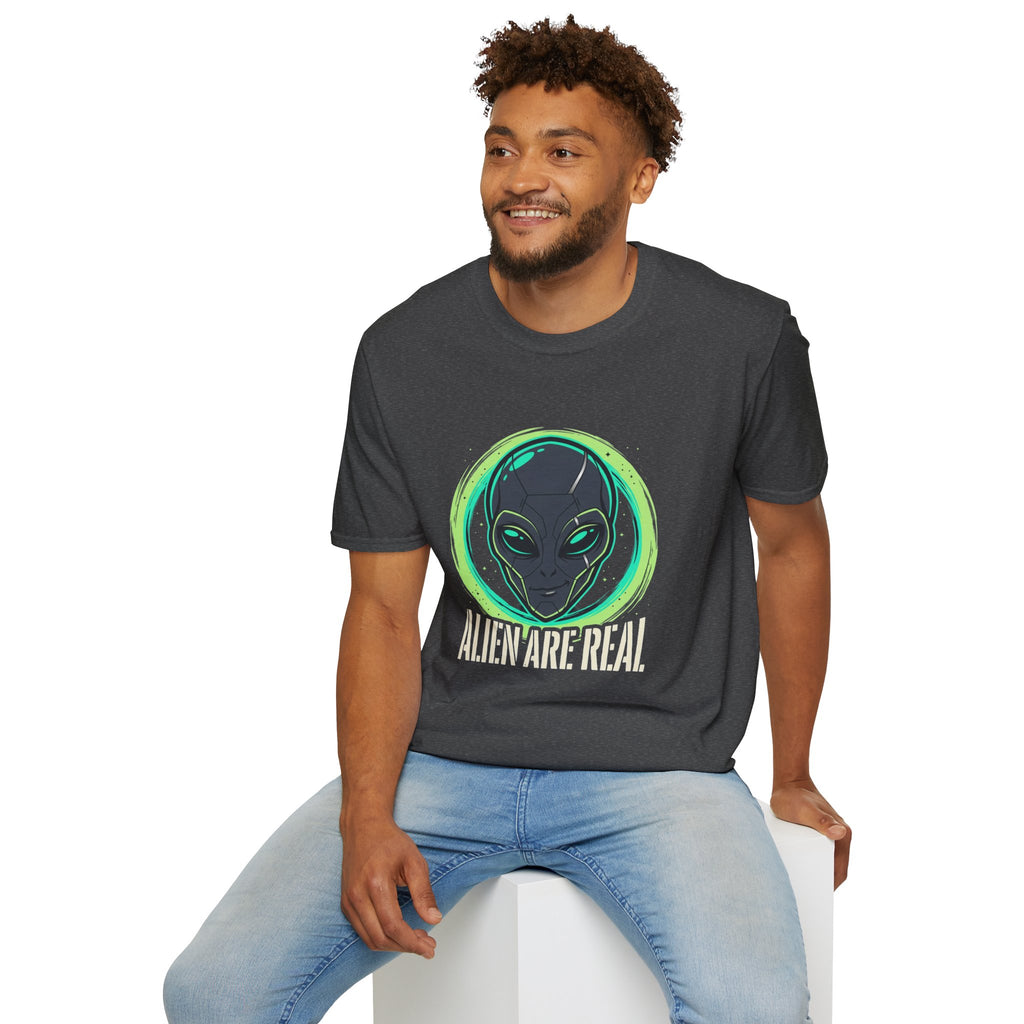 Alien Are Real T-Shirt — Neon Green Alien Face Graphic Tee
