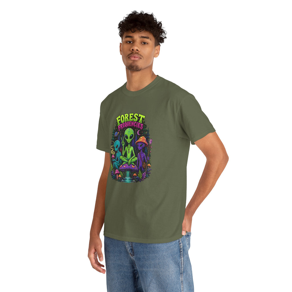 Forest Frequencies Alien T-Shirt — Psychedelic Mushroom Meditation Tee