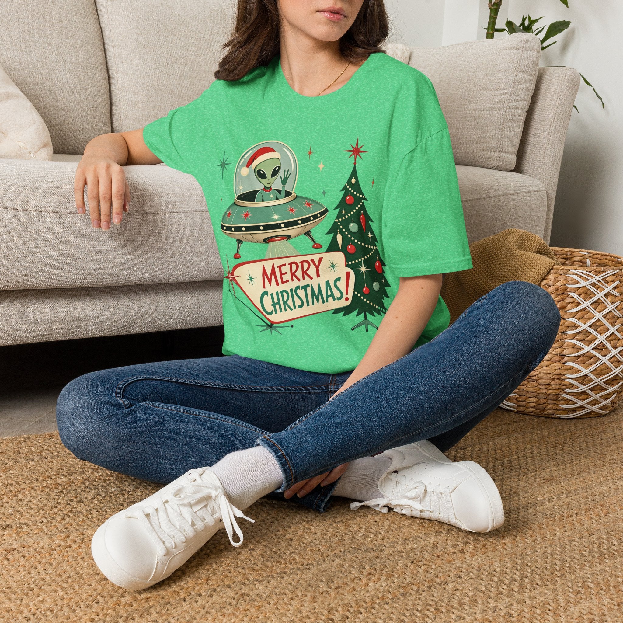 Alien in UFO Christmas T-Shirt — Merry Christmas Holiday Tee