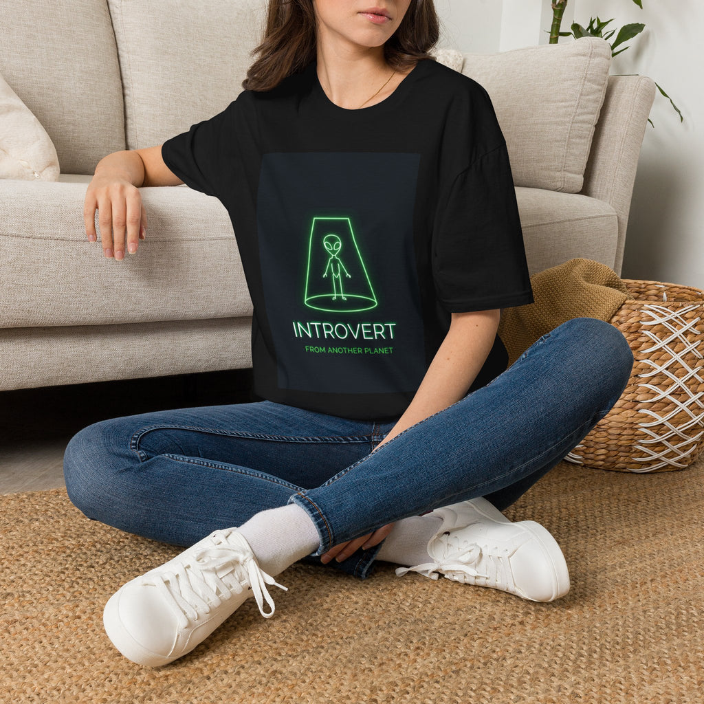 Alien introvert t-shirt worn by model